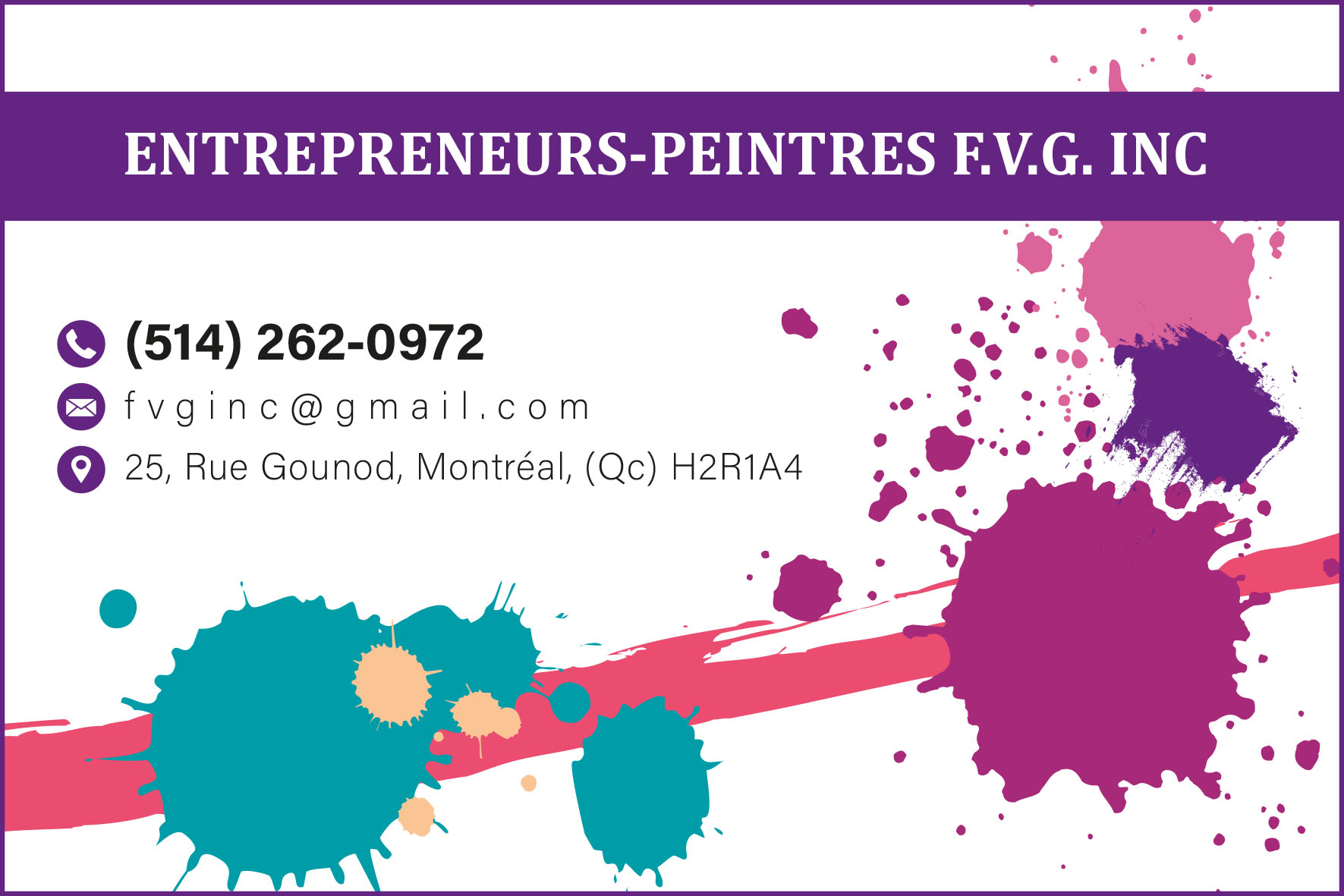 Carte de visite recto de ENTREPRENEURS-PEINTRES F.V.G. INC