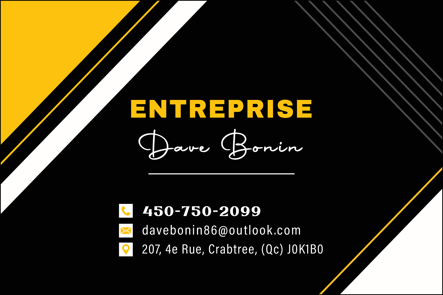 Carte de visite recto de ENTREPRISE DAVE BONIN INC