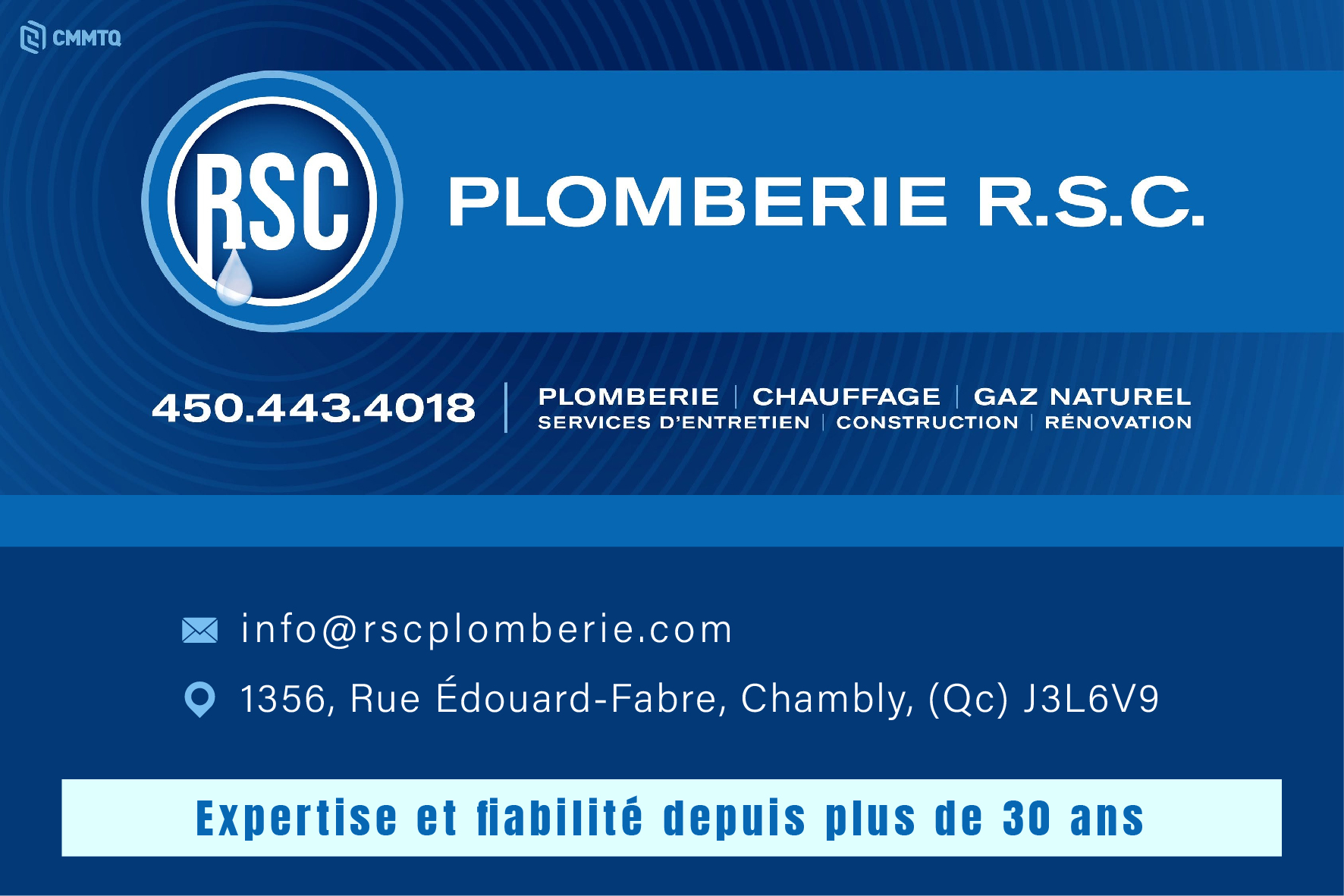 Carte de visite recto de ENTREPRISE DE PLOMBERIE R.S.C INC