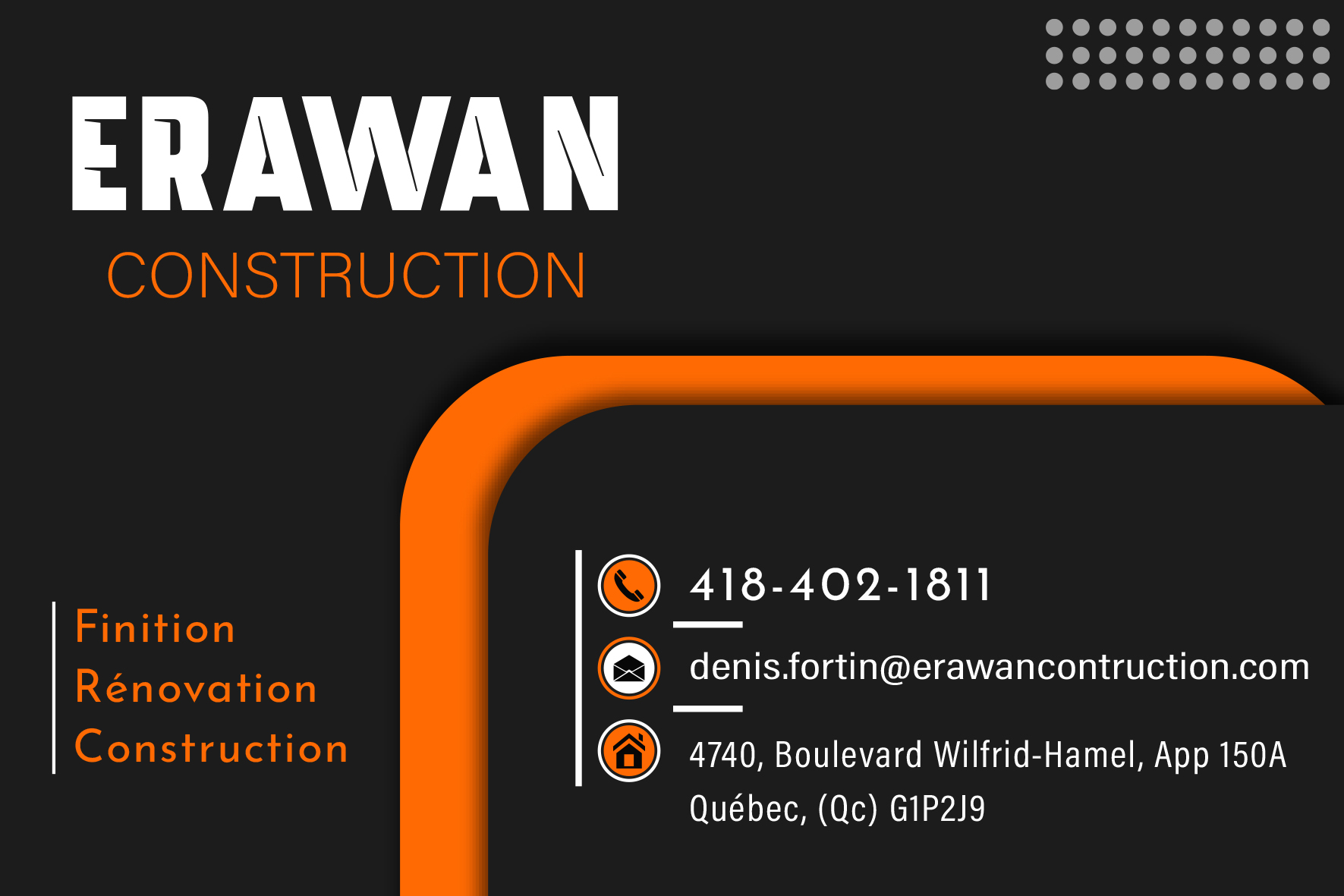 Carte de visite recto de ERAWAN CONSTRUCTION INC