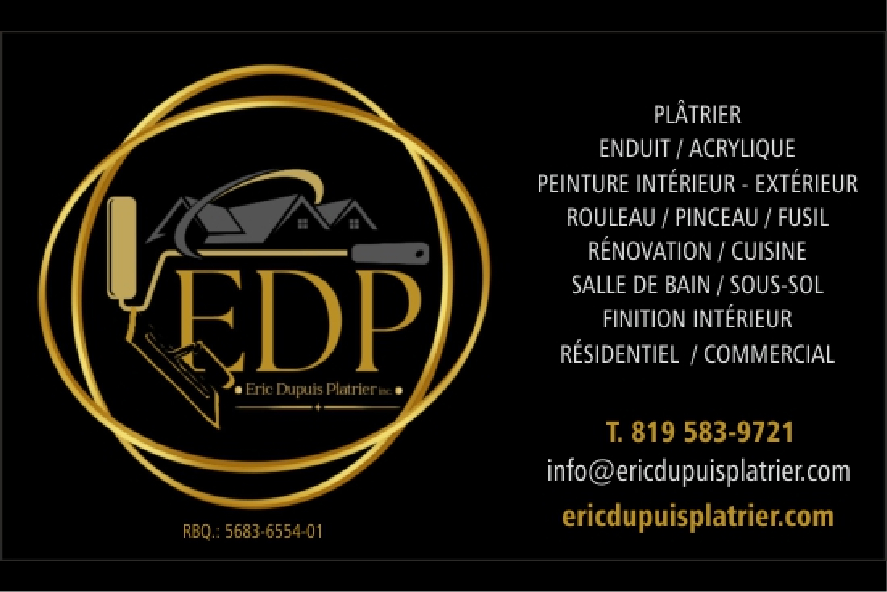 Carte de visite recto de ÉRIC DUPUIS PLÂTRIER INC