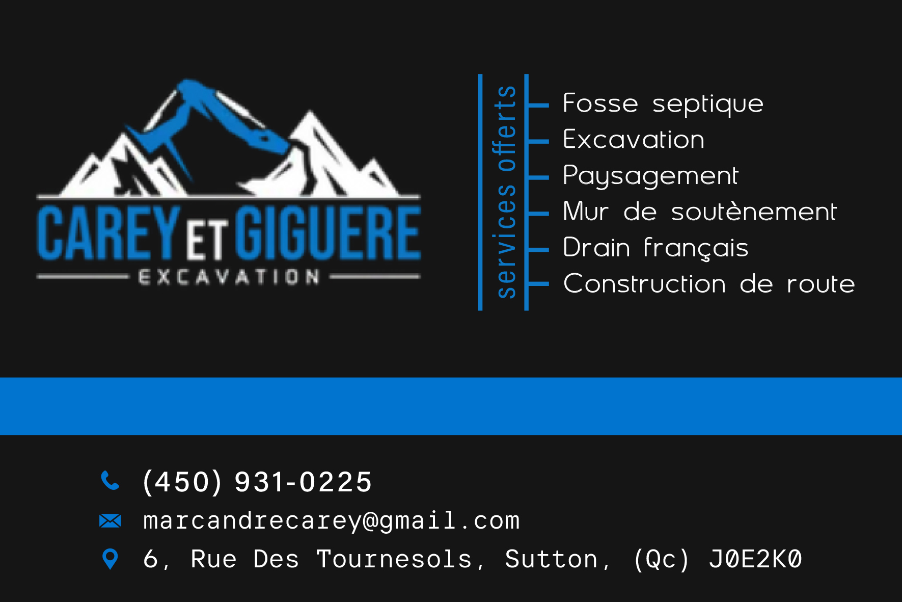 Carte de visite recto de EXCAVATION CAREY ET GIGUÈRE
