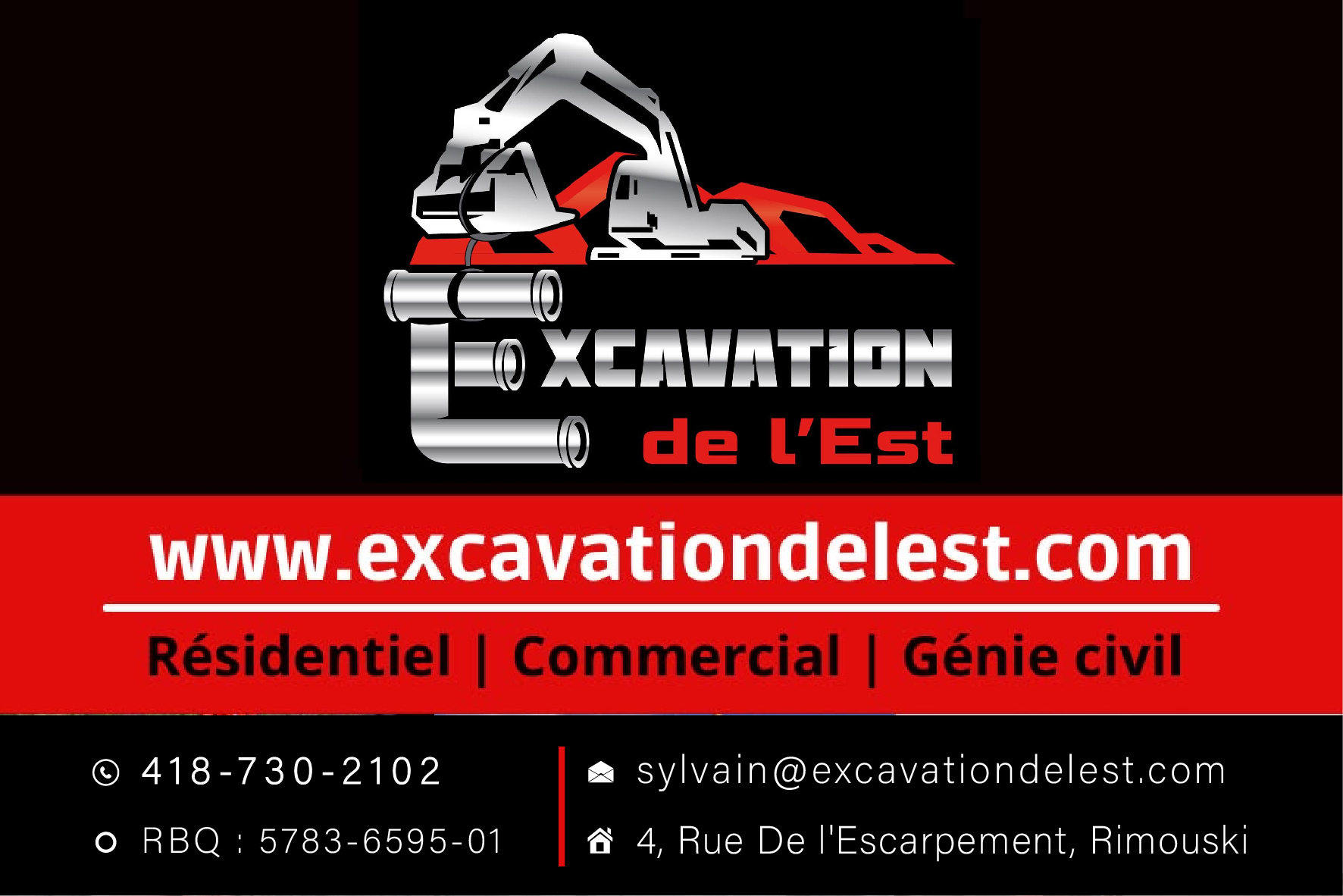 Carte de visite recto de EXCAVATION DE L&rsquo;EST INC