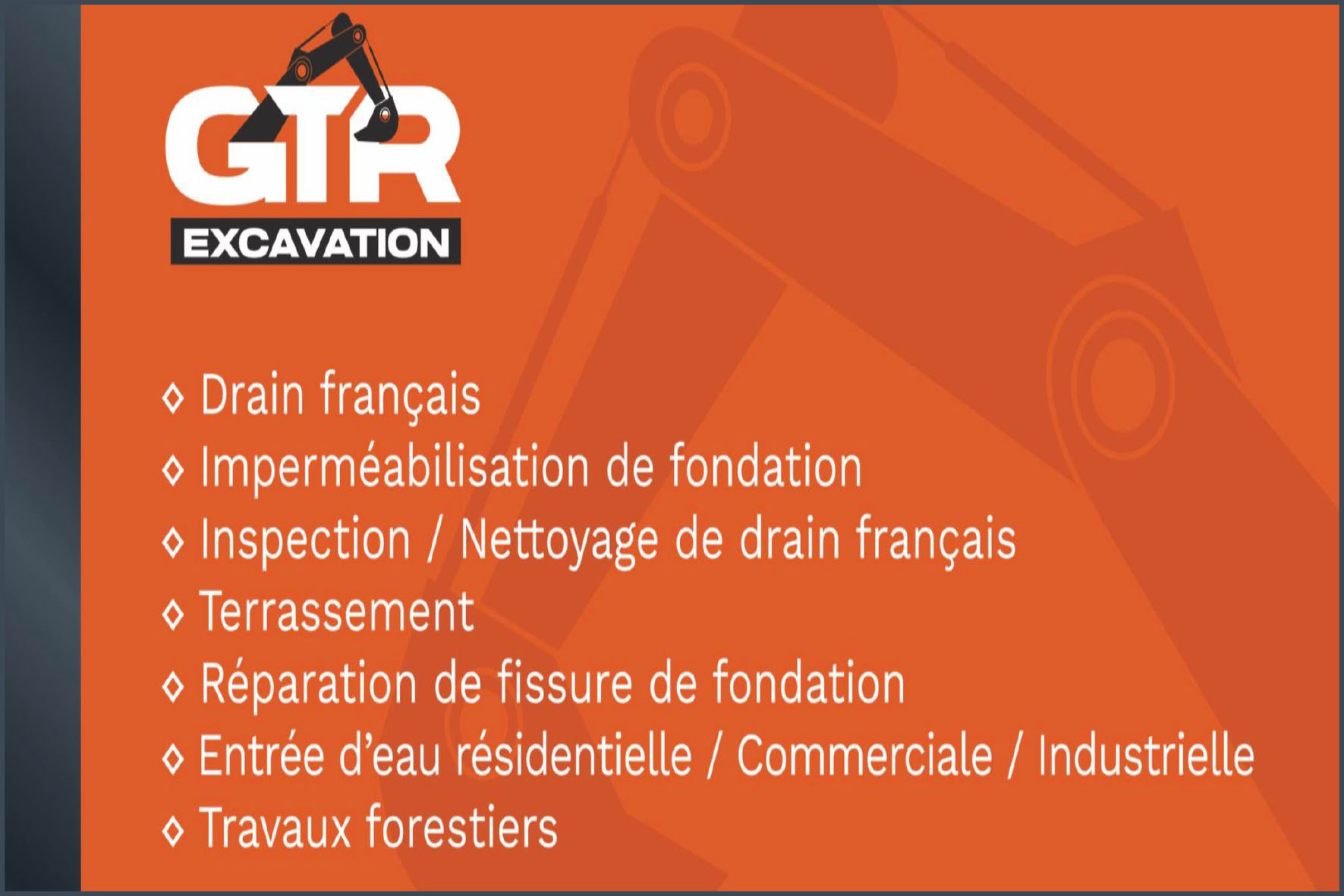 Carte de visite verso de EXCAVATION GTR INC