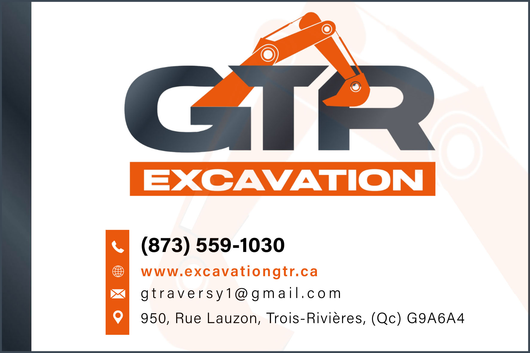 Carte de visite recto de EXCAVATION GTR INC