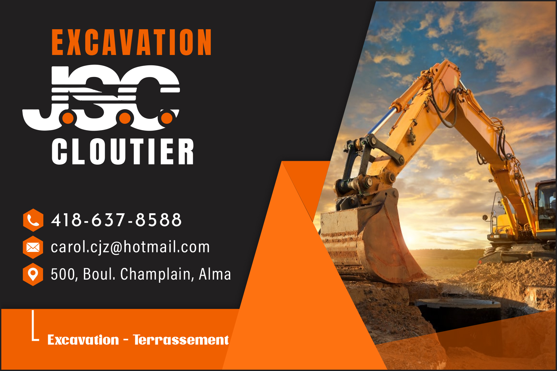 Carte de visite recto de EXCAVATION JSC CLOUTIER INC
