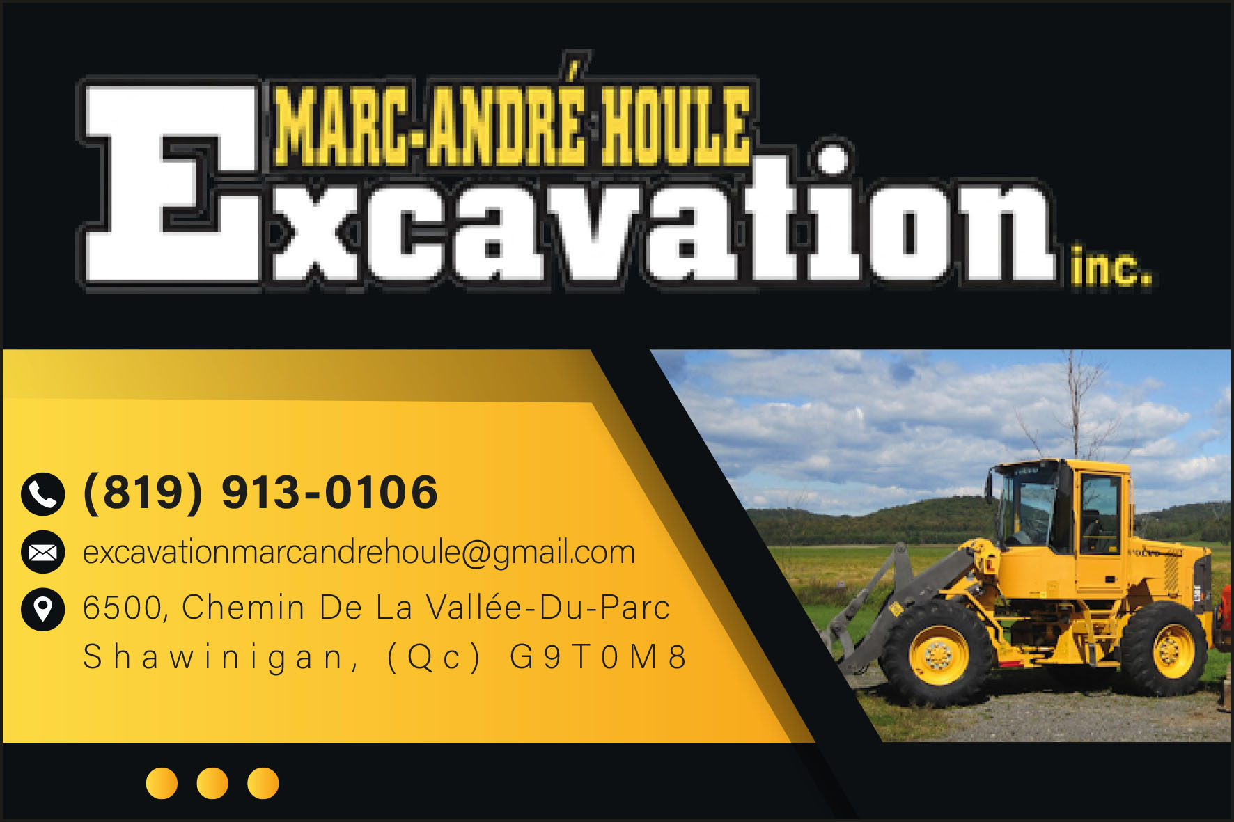 Carte de visite recto de EXCAVATION MARC-ANDRÉ HOULE INC