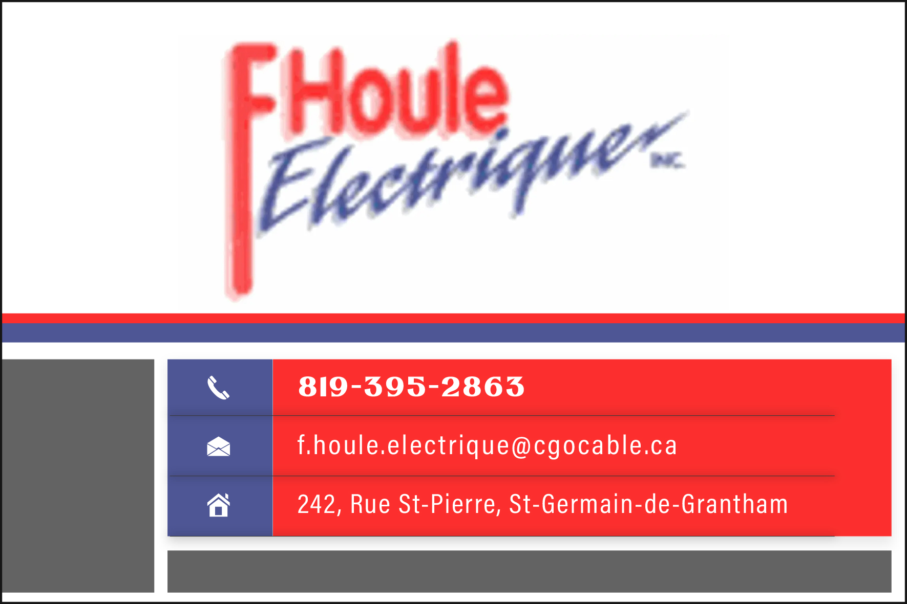 Carte de visite recto de F HOULE ÉLECTRIQUE 2017 INC