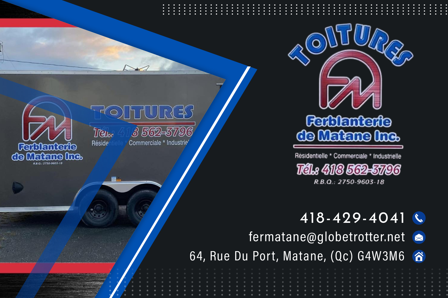Carte de visite recto de FERBLANTERIE DE MATANE INC