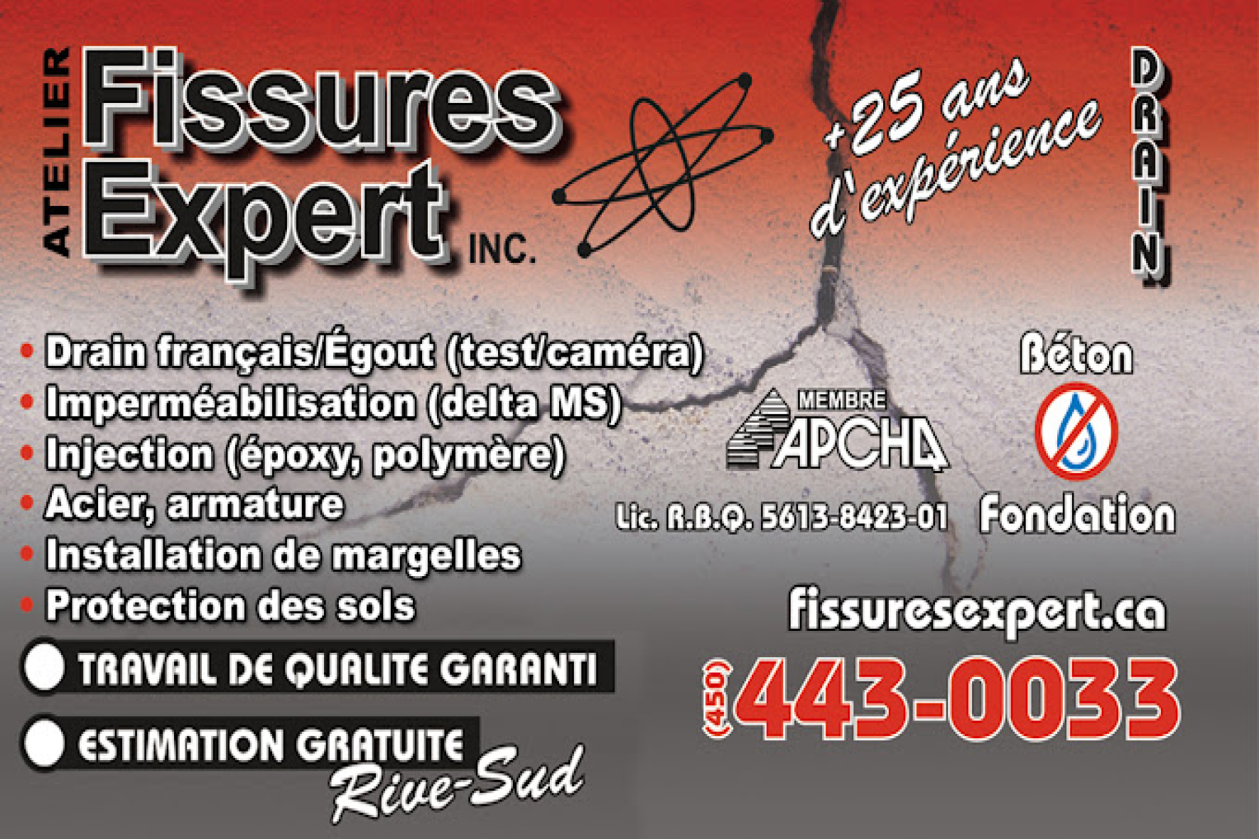 Carte de visite verso de FISSURES EXPERTS (2010) INC