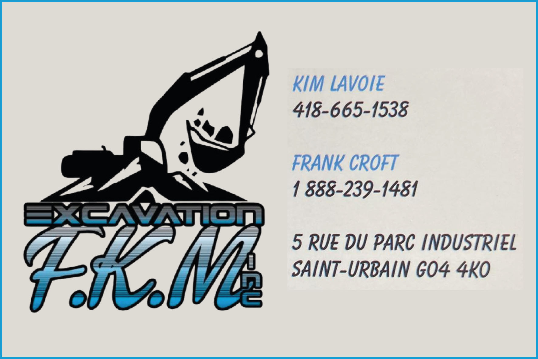 Carte de visite recto de FKM EXCAVATION INC