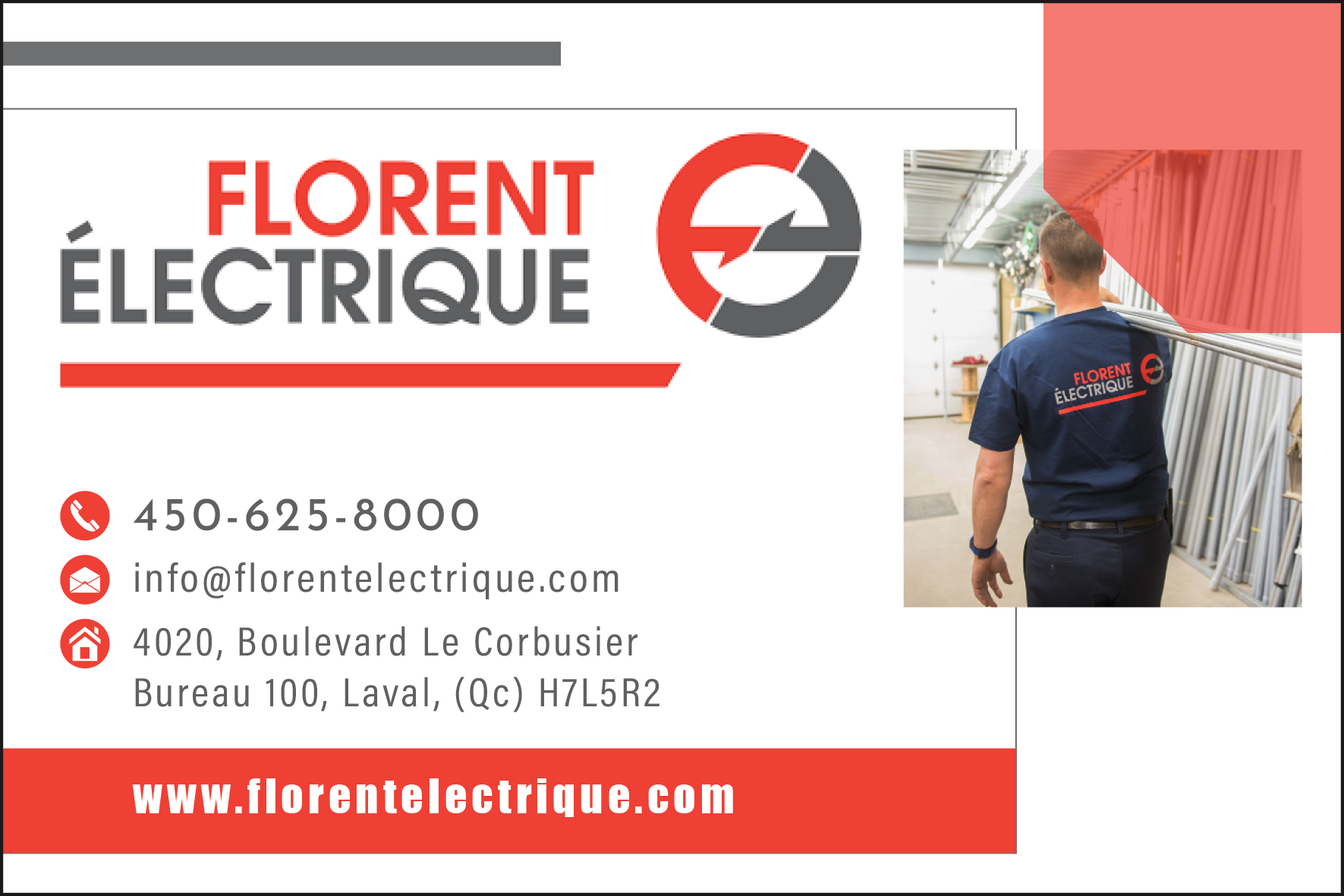 Carte de visite recto de FLORENT ÉLECTRIQUE INC
