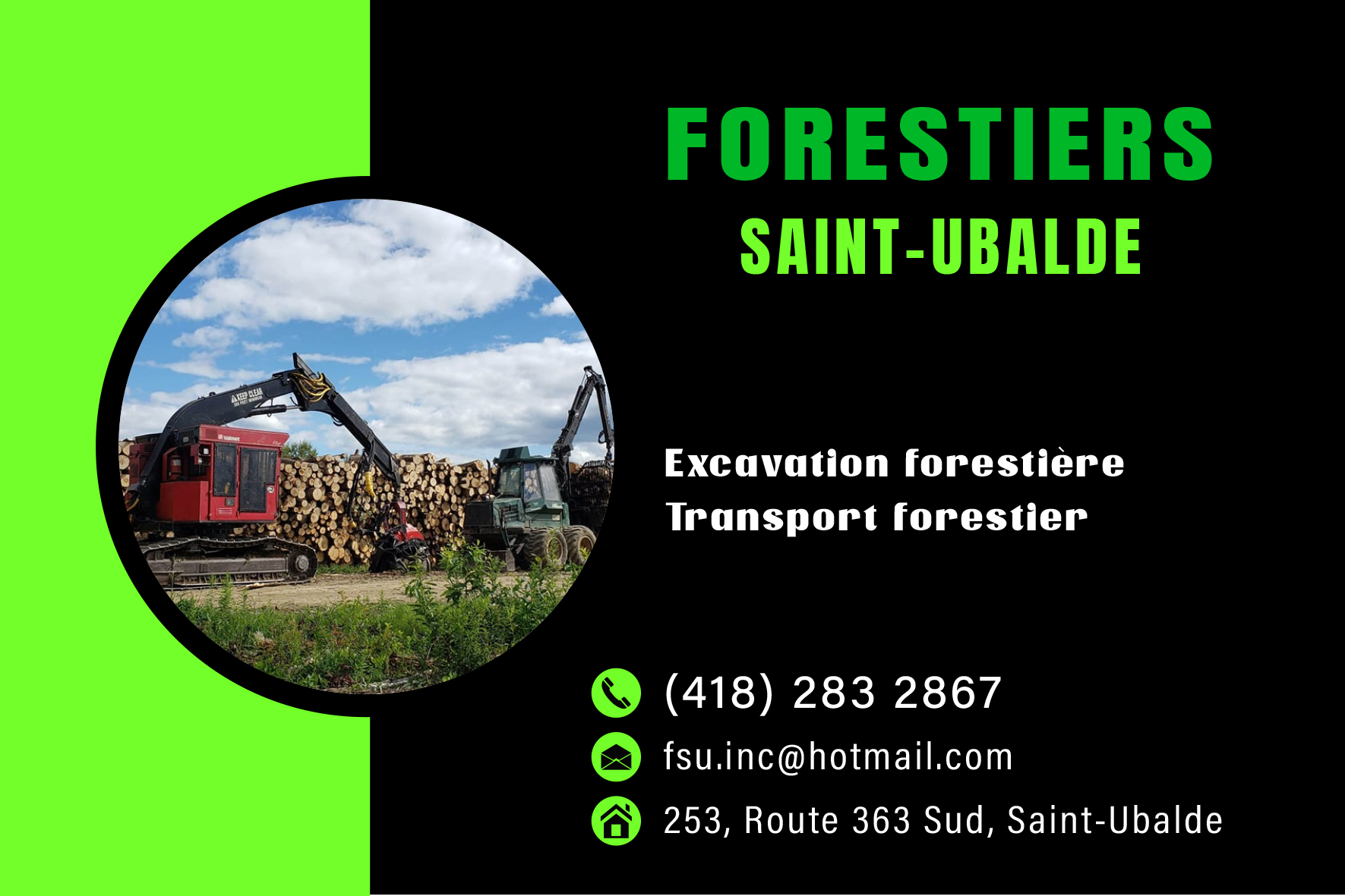 Carte de visite recto de FORESTIERS SAINT-UBALDE INC