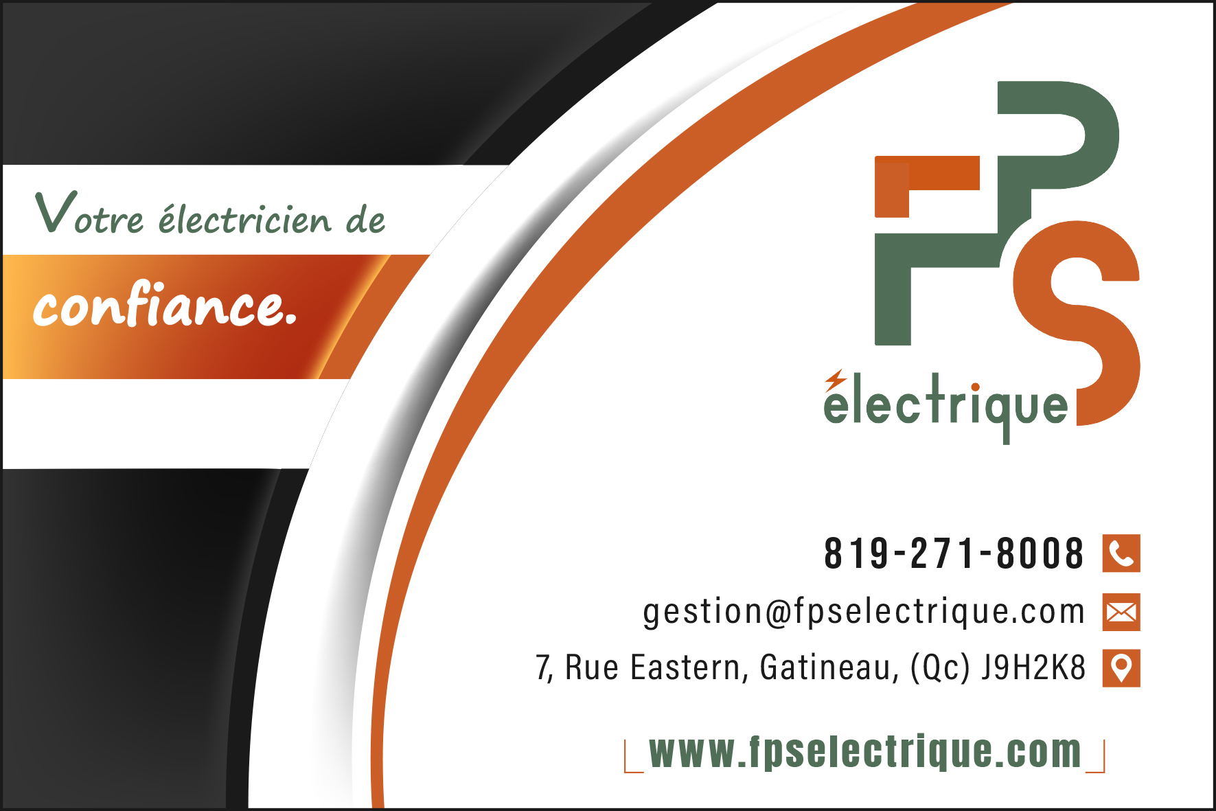 Carte de visite recto de FPS ÉLECTRIQUE INC