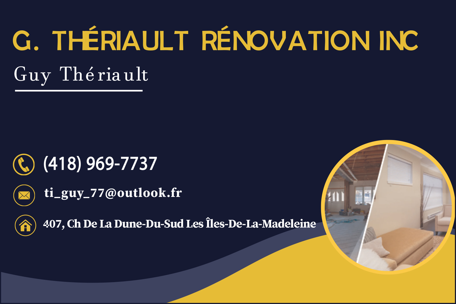 Carte de visite recto de G. THÉRIAULT RÉNOVATION INC