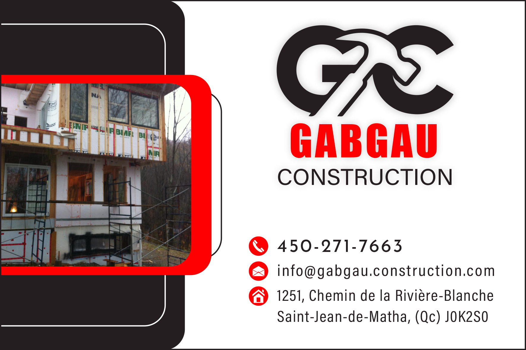 Carte de visite recto de GABGAU CONSTRUCTION INC