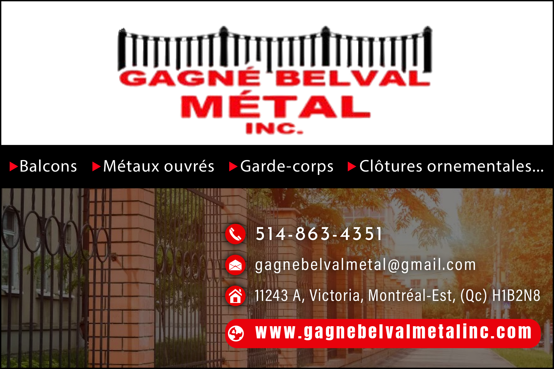 Carte de visite recto de GAGNÉ-BELVAL MÉTAL INC