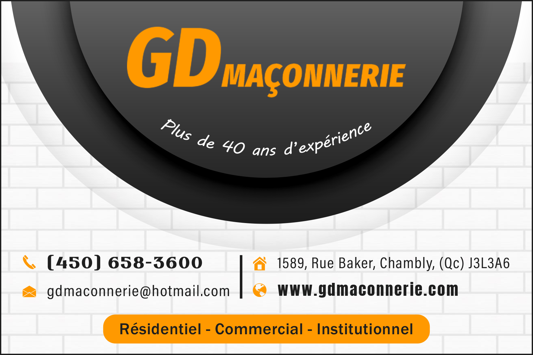 Carte de visite recto de GD MAÇONNERIE INC