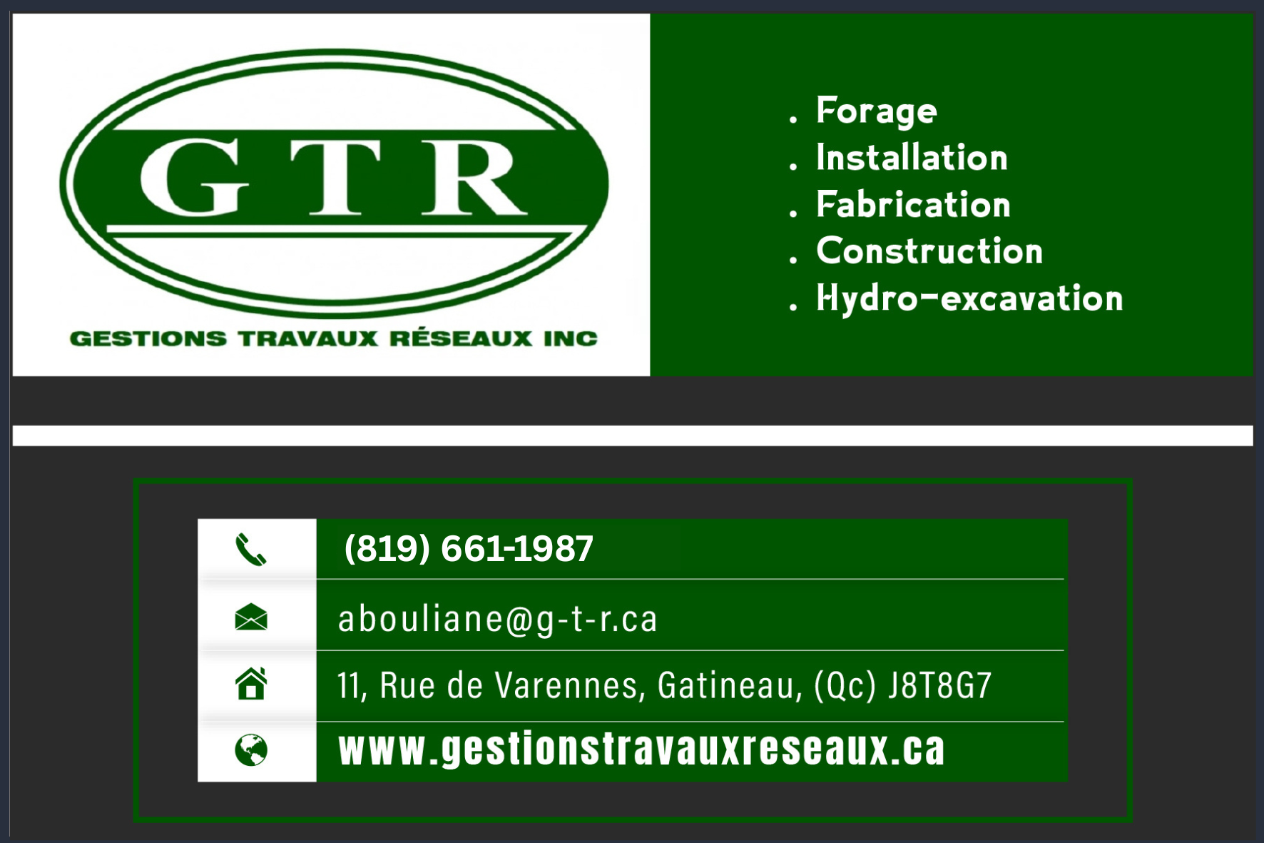 Carte de visite recto de GESTIONS TRAVAUX RÉSEAUX