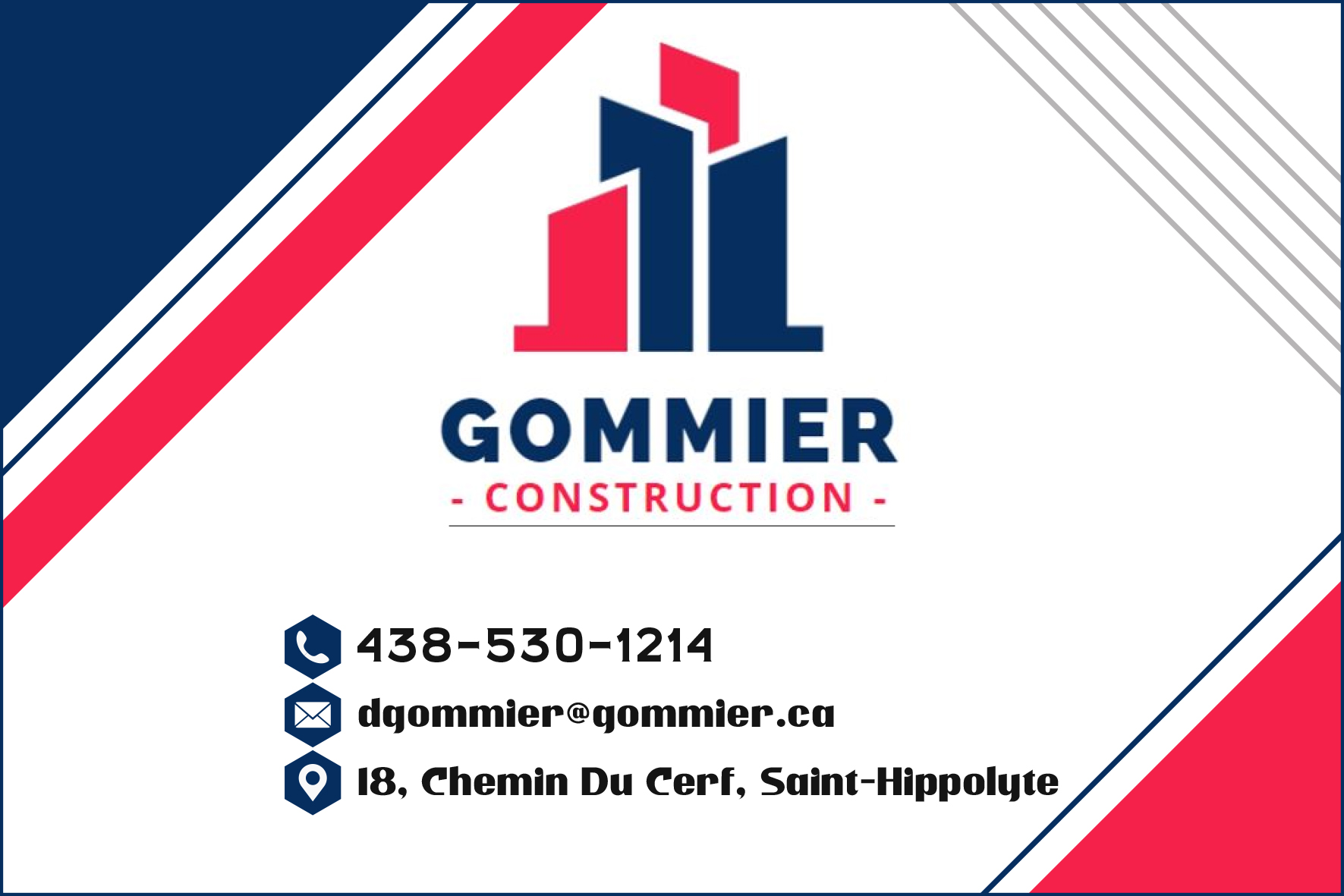 Carte de visite recto de GOMMIER CONSTRUCTION INC