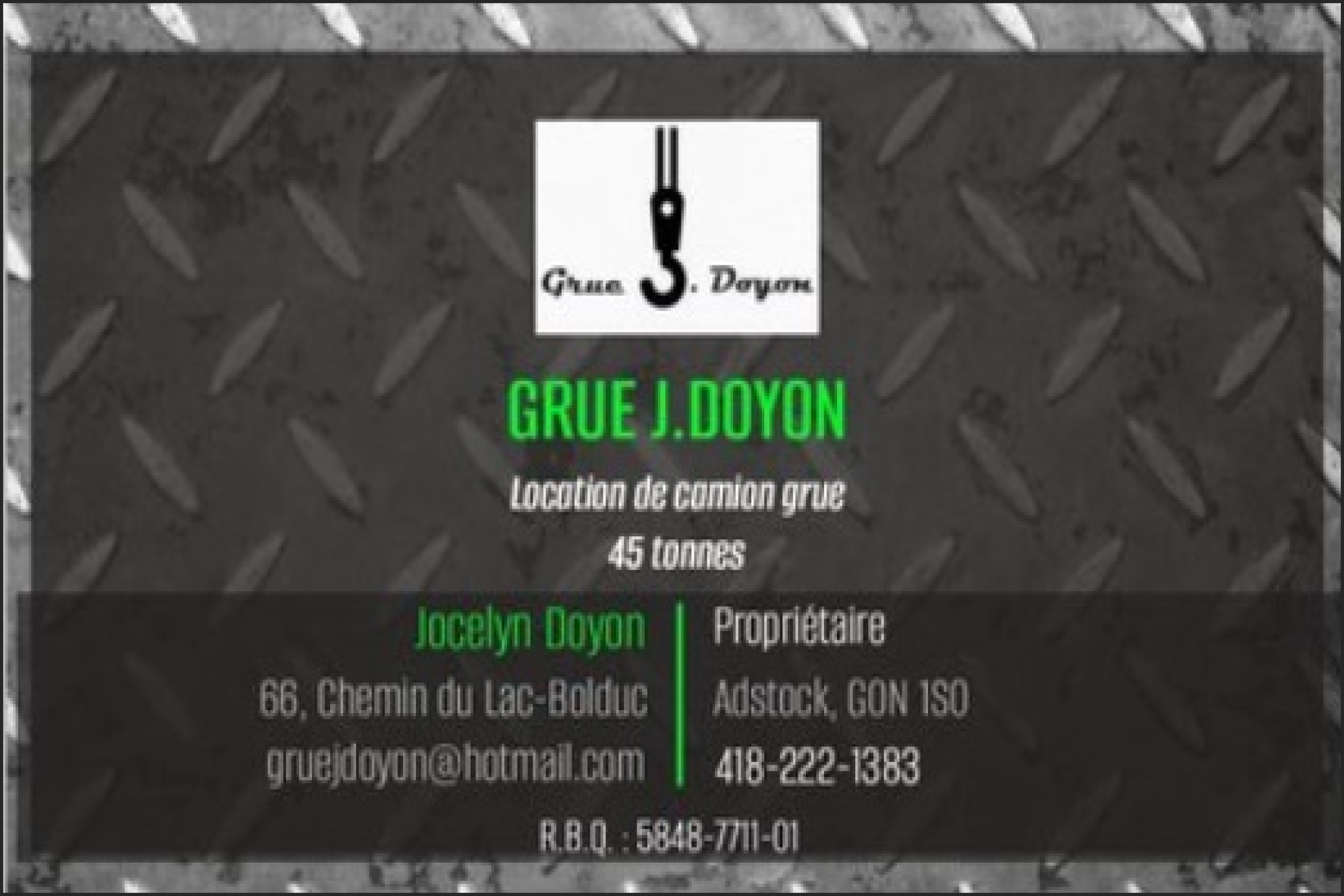 Carte de visite recto de GRUE J. DOYON INC