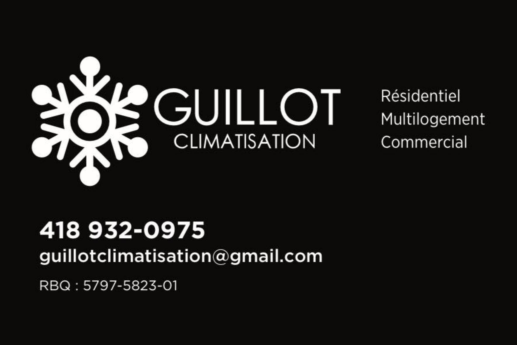 Carte de visite recto de GUILLOT CLIMATISATION INC