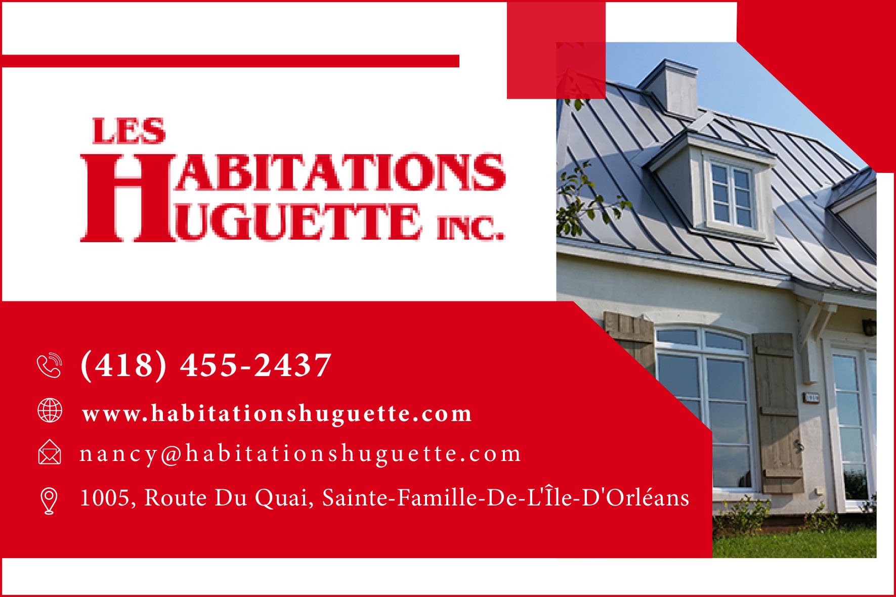 Carte de visite recto de HABITATIONS HUGUETTE INC