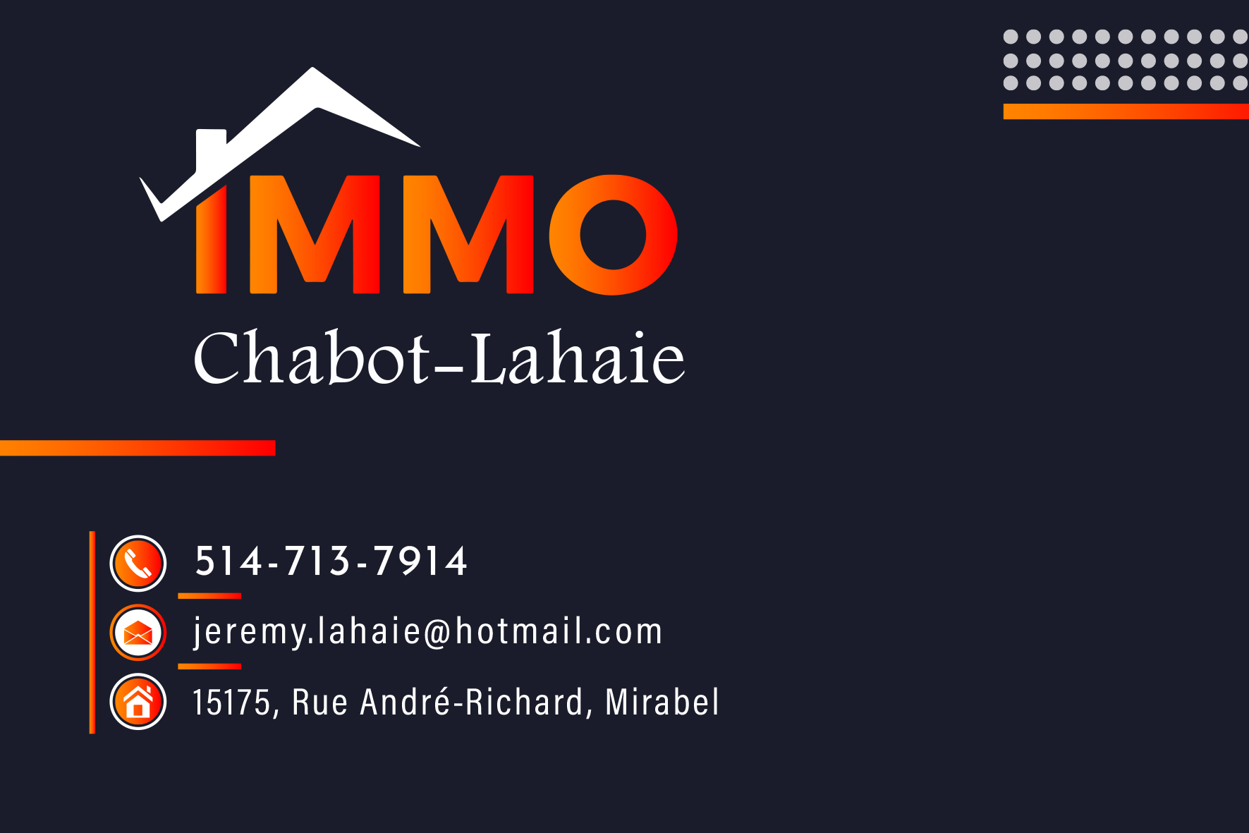 Carte de visite recto de IMMO CHABOT-LAHAIE INC