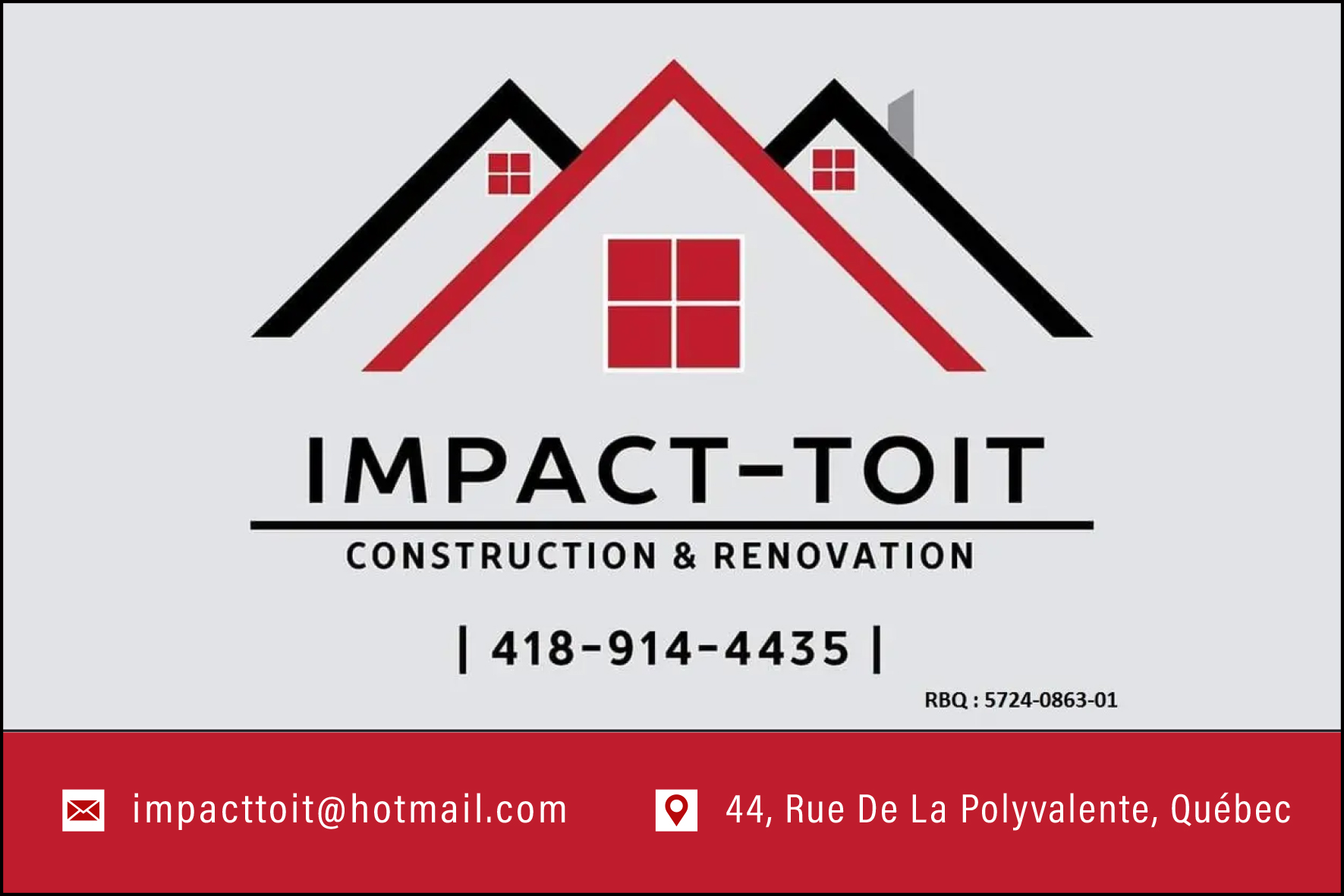 Carte de visite recto de IMPACT-TOIT 9341-0603 QUÉBEC INC
