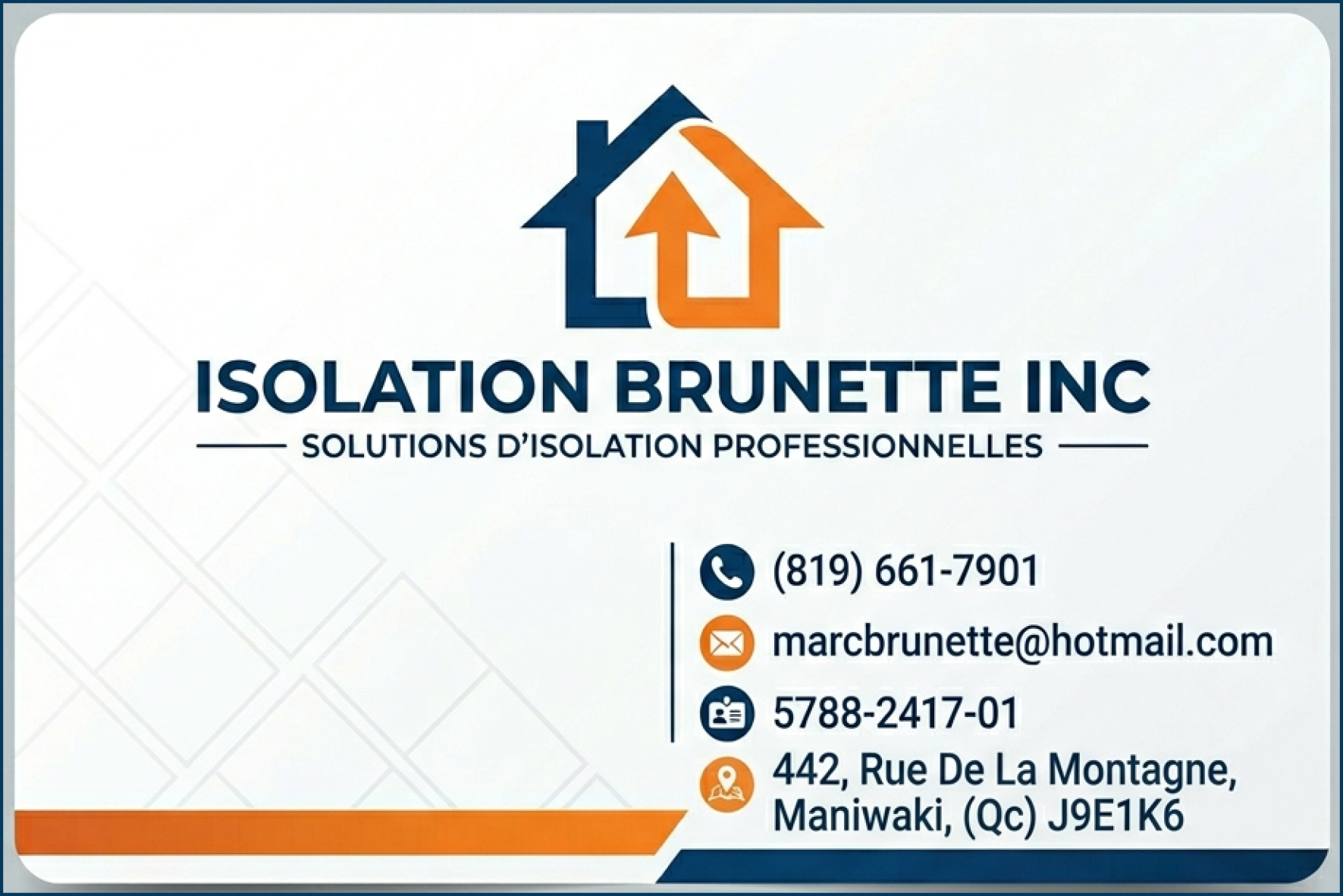 Carte de visite recto de ISOLATION BRUNETTE INC