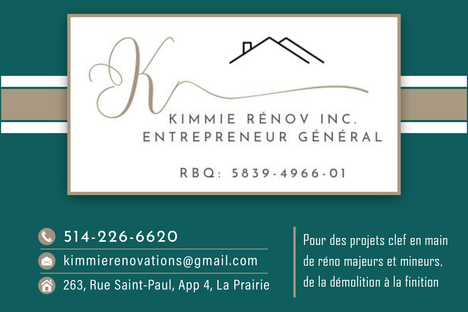 Carte de visite recto de KIMMIE RÉNOV INC
