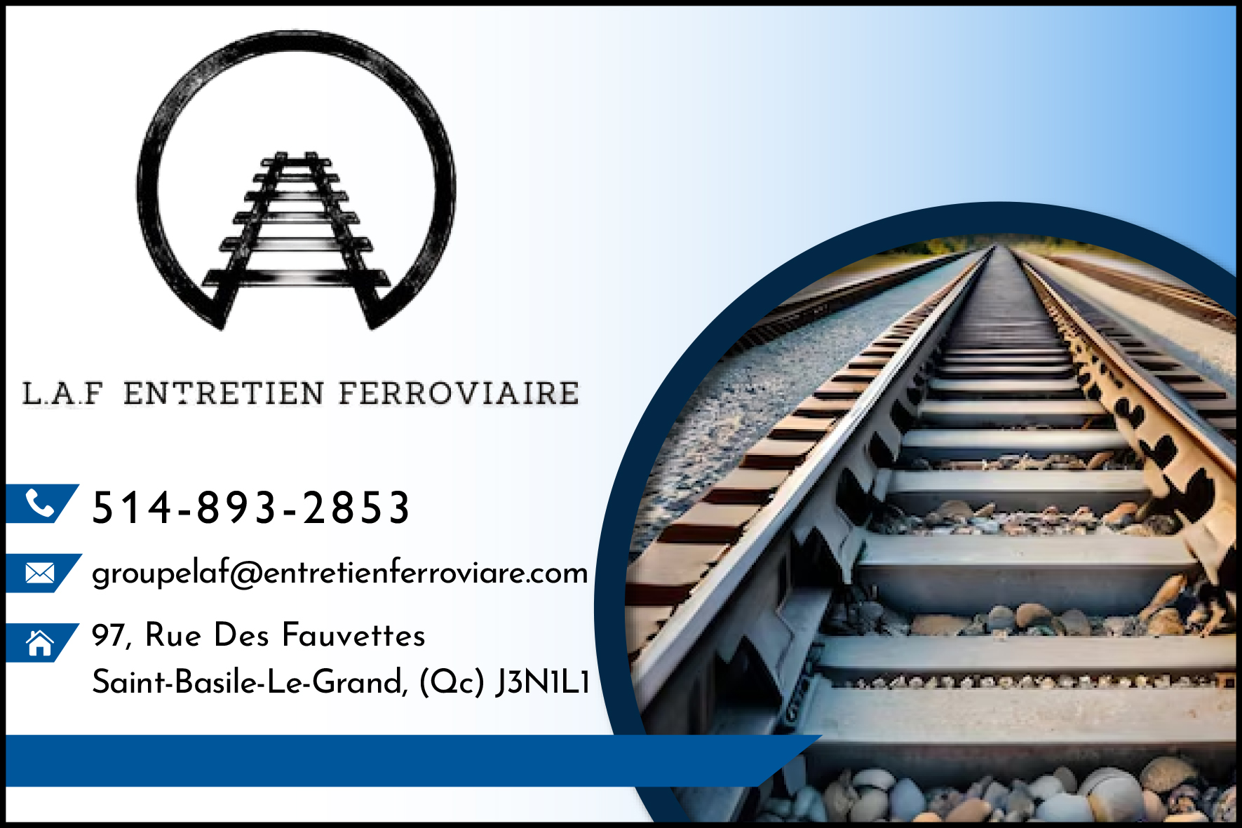 Carte de visite recto de L.A.F. ENTRETIEN FERROVIAIRE INC