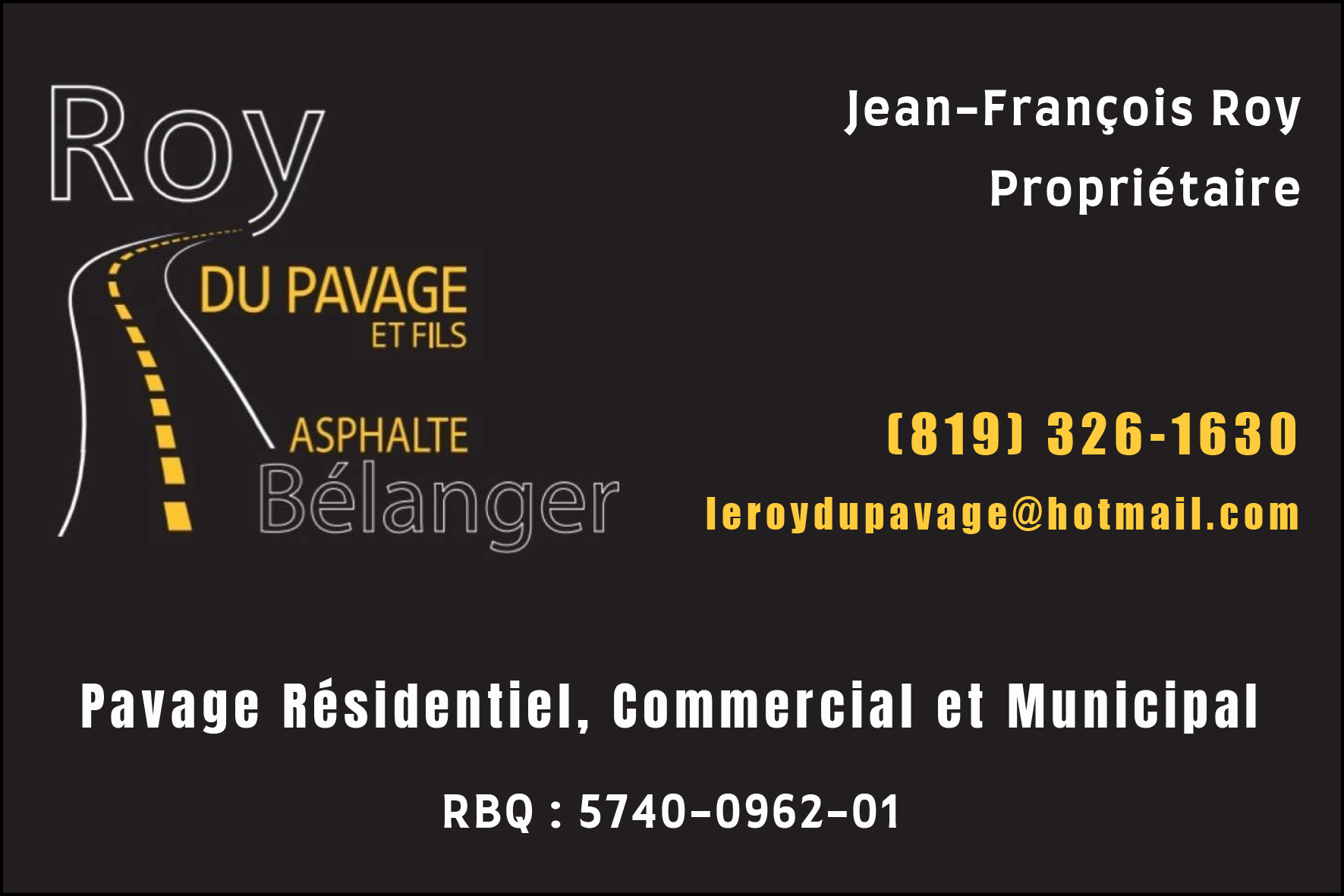 Carte de visite recto de LE ROY DU PAVAGE ET FILS INC