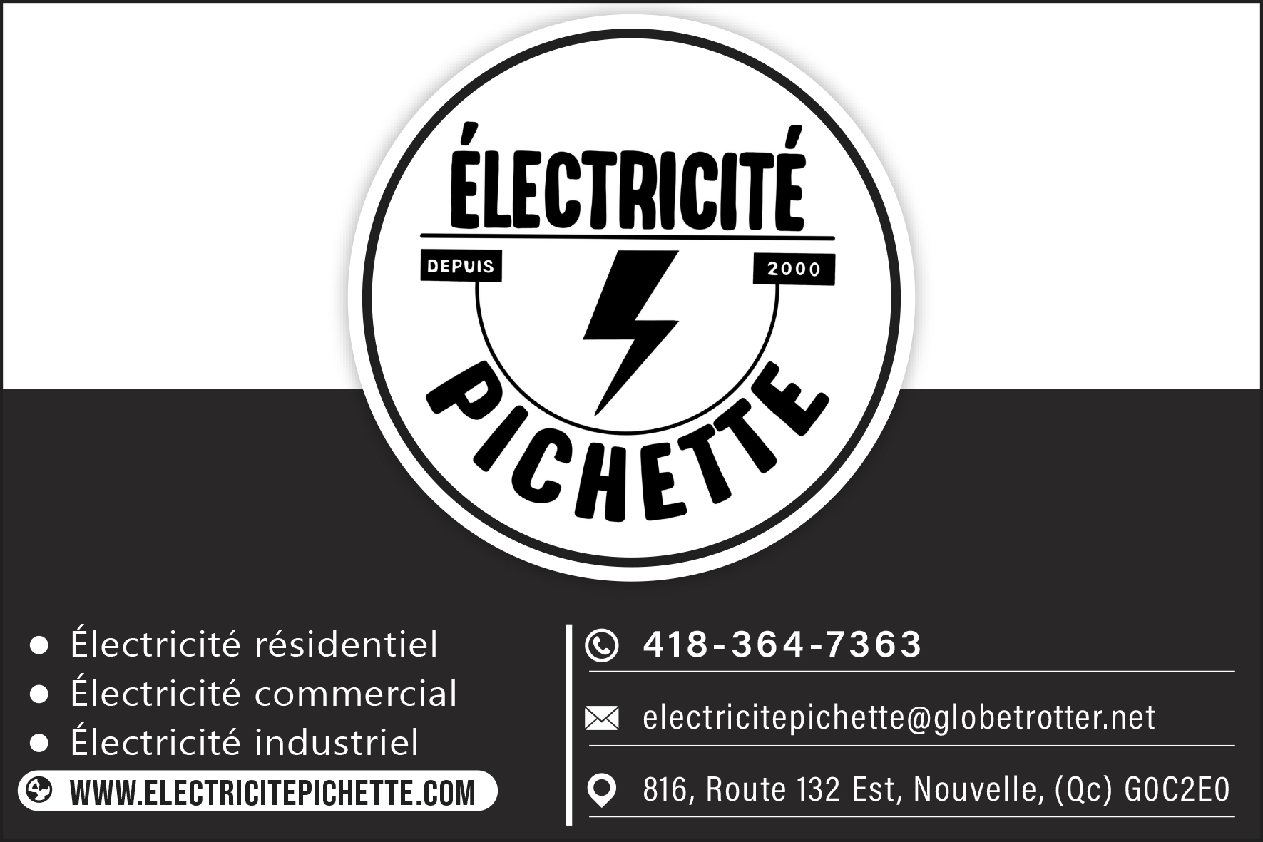 Carte de visite recto de ÉLECTRICITÉ CARL PICHETTE