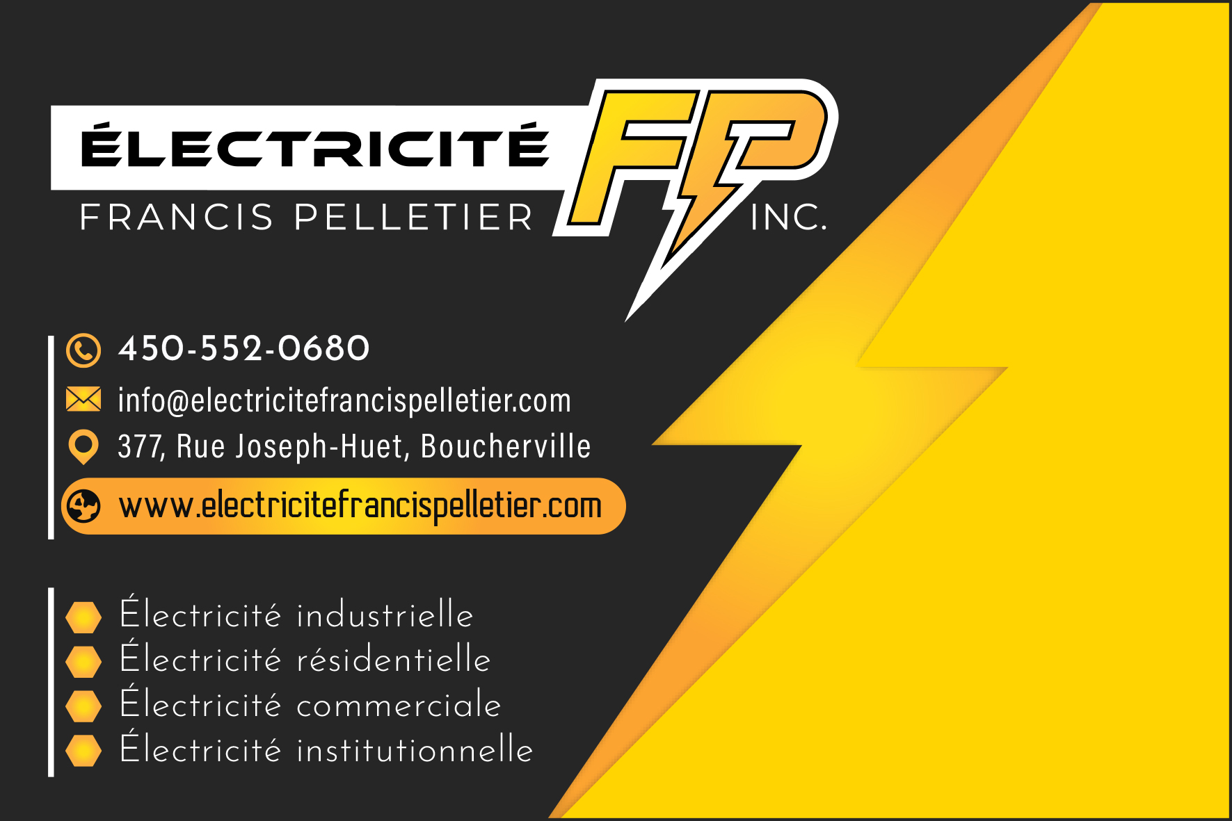Carte de visite recto de ÉLECTRICITÉ FRANCIS PELLETIER INC
