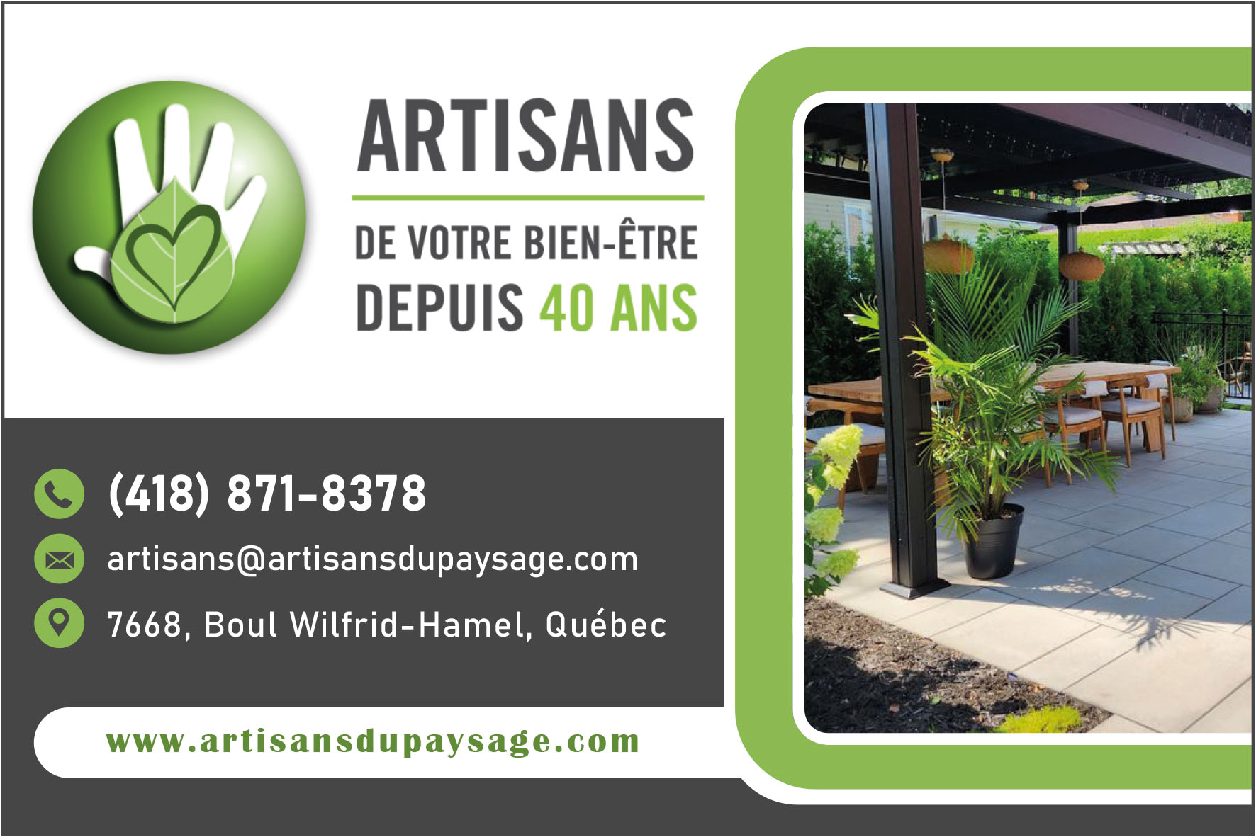 Carte de visite recto de LES ARTISANS DU PAYSAGE DU QUÉBEC INC