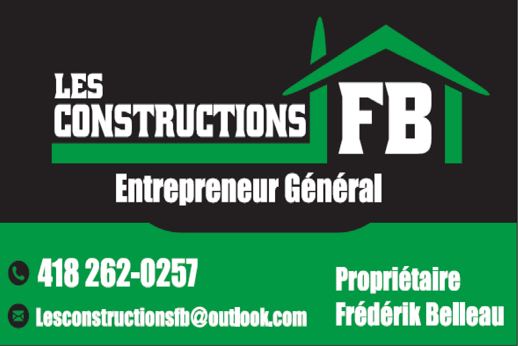 Carte de visite recto de LES CONSTRUCTIONS FB 2019 INC