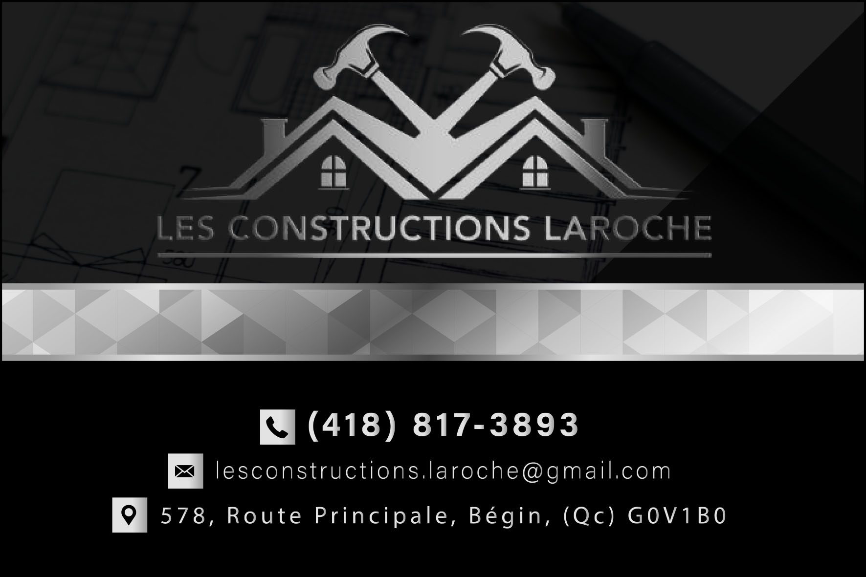 Carte de visite recto de LES CONSTRUCTIONS LAROCHE 9506-6569 QUÉBEC INC
