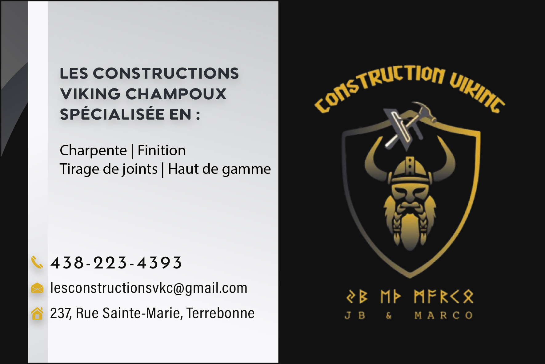 Carte de visite recto de LES CONSTRUCTIONS VIKING CHAMPOUX INC