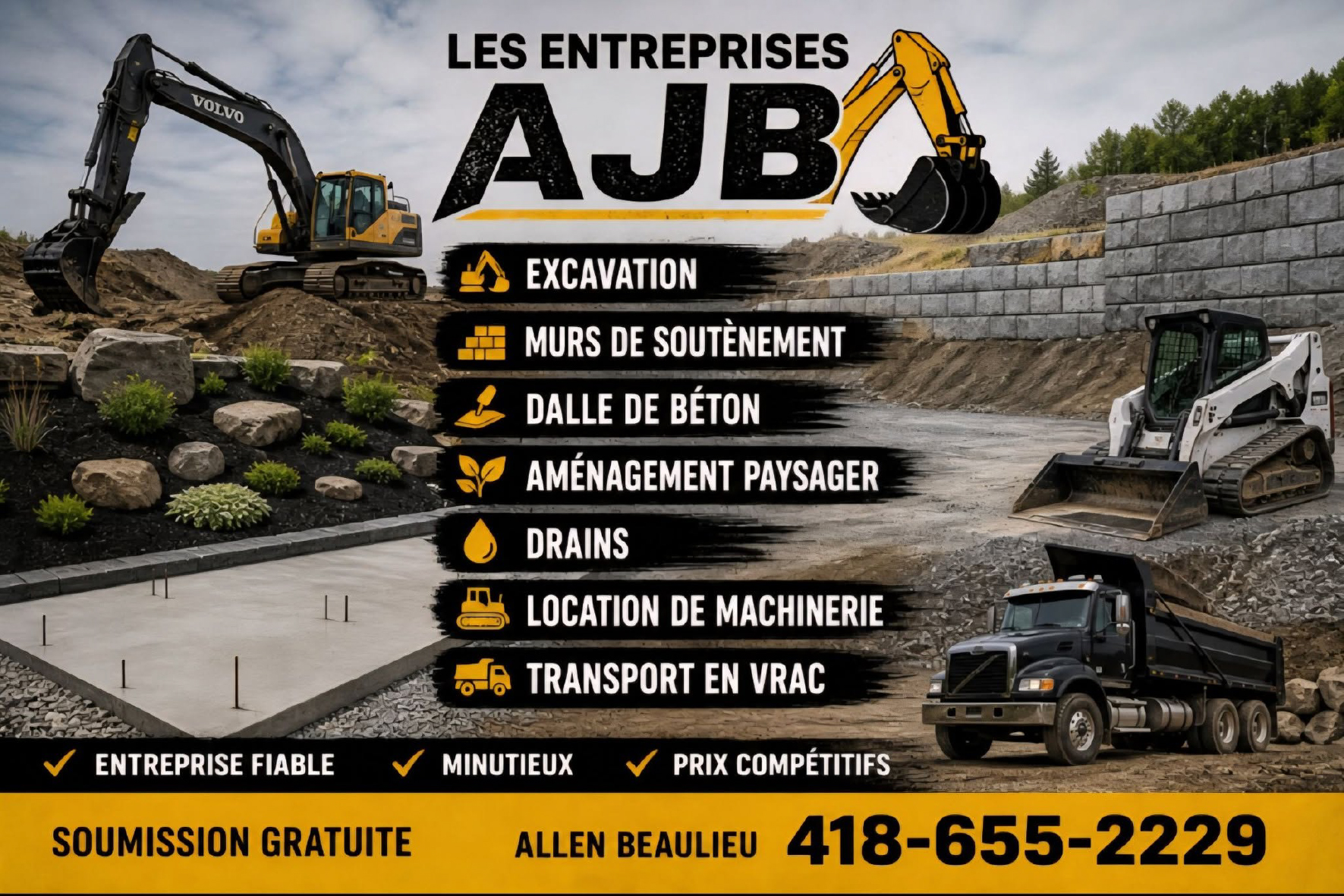 Carte de visite verso de LES ENTREPRISES A.J.B