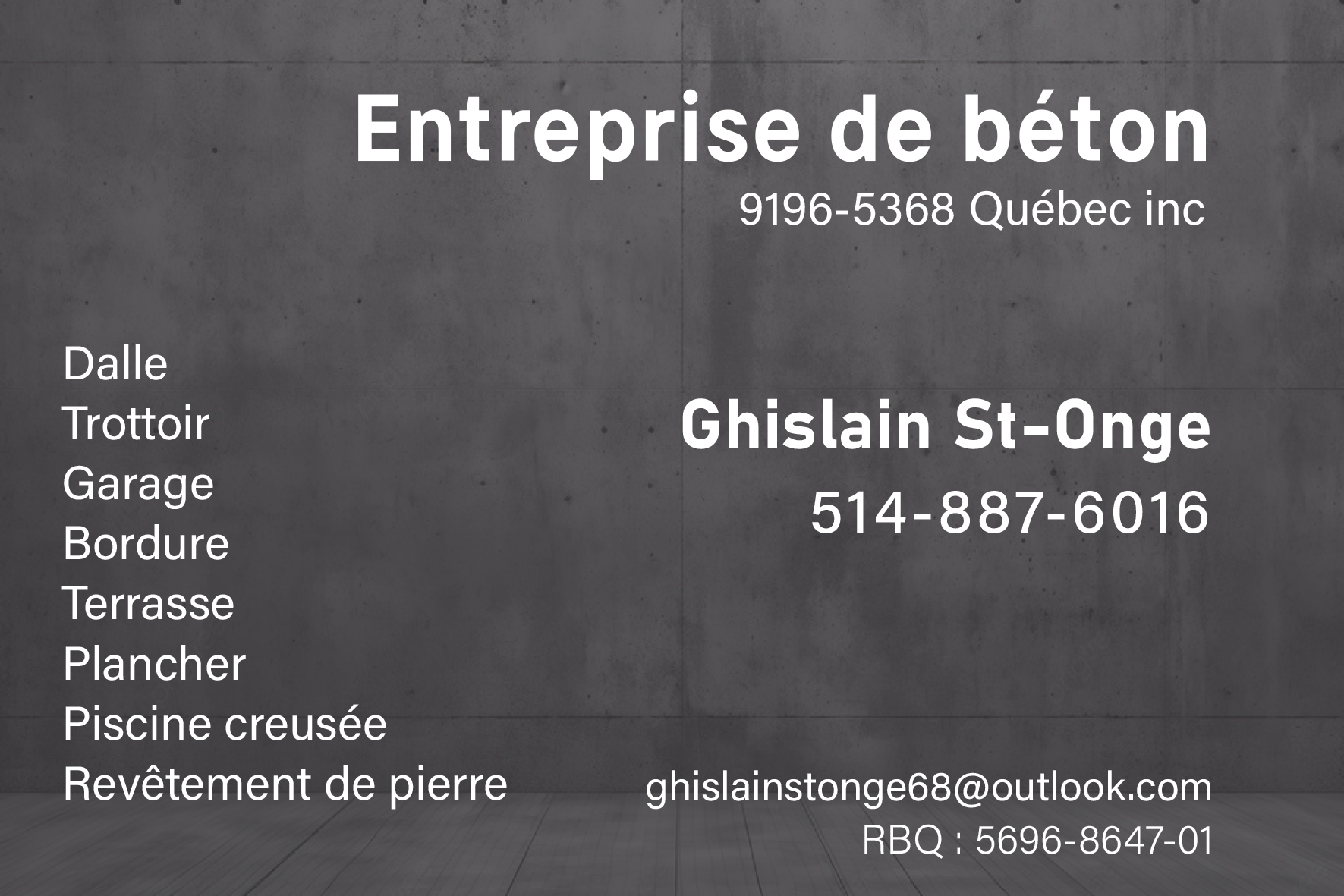Carte de visite recto de 9196-5368 QUÉBEC INC