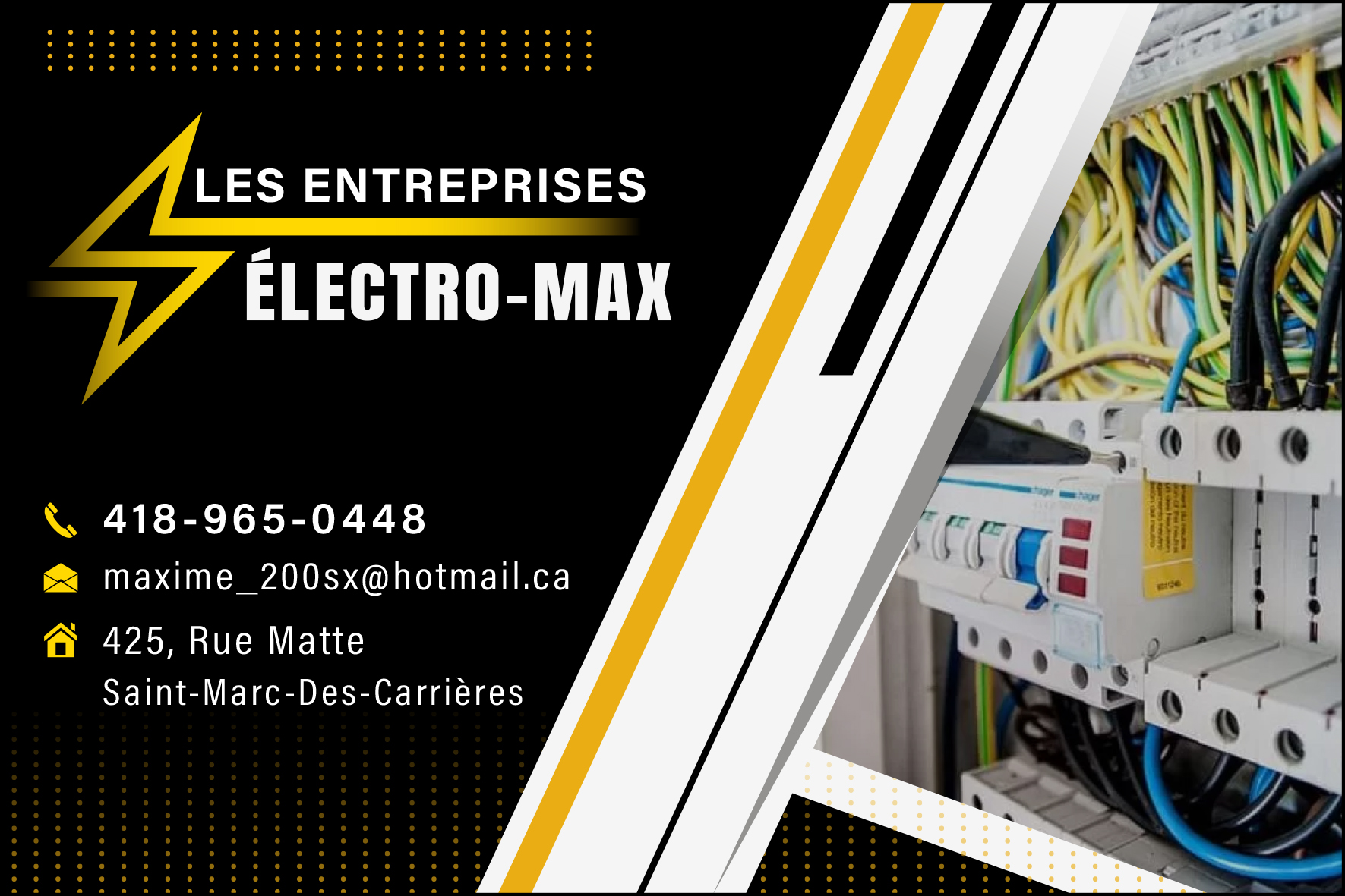 Carte de visite recto de LES ENTREPRISES ÉLECTRO-MAX INC