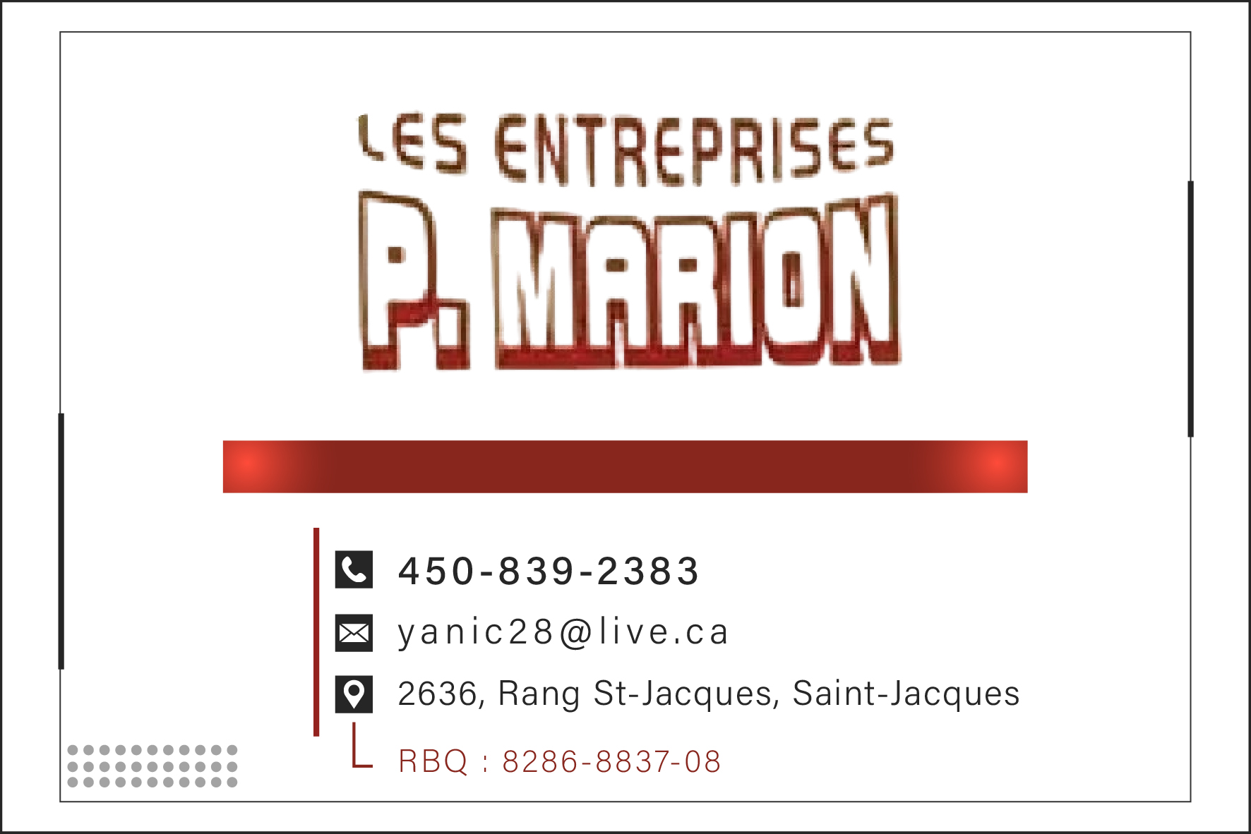 Carte de visite recto de LES ENTREPRISES P. MARION INC