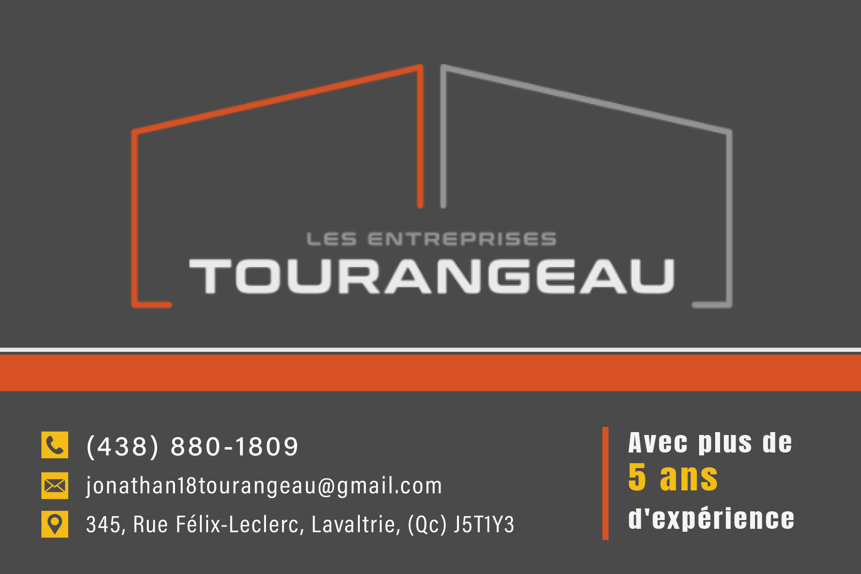 Carte de visite recto de LES ENTREPRISES TOURANGEAU INC