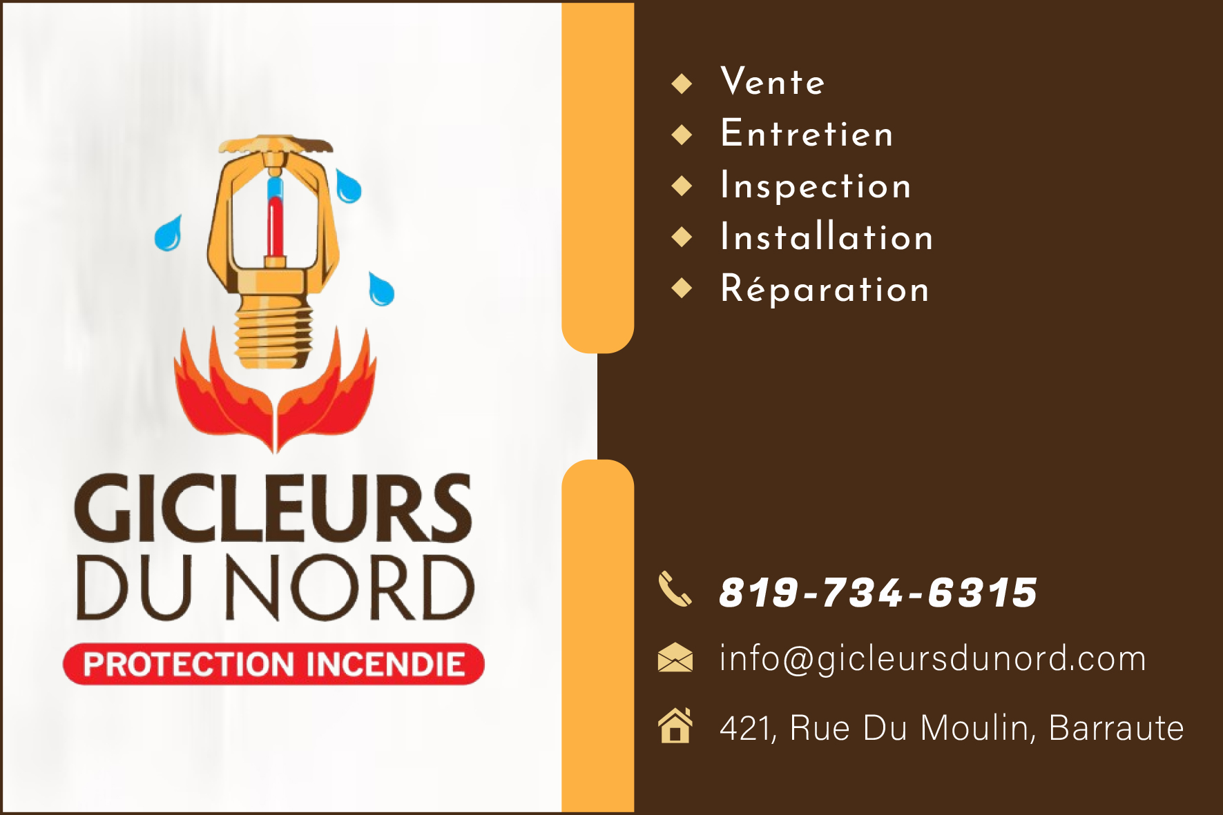 Carte de visite recto de LES GICLEURS DU NORD INC