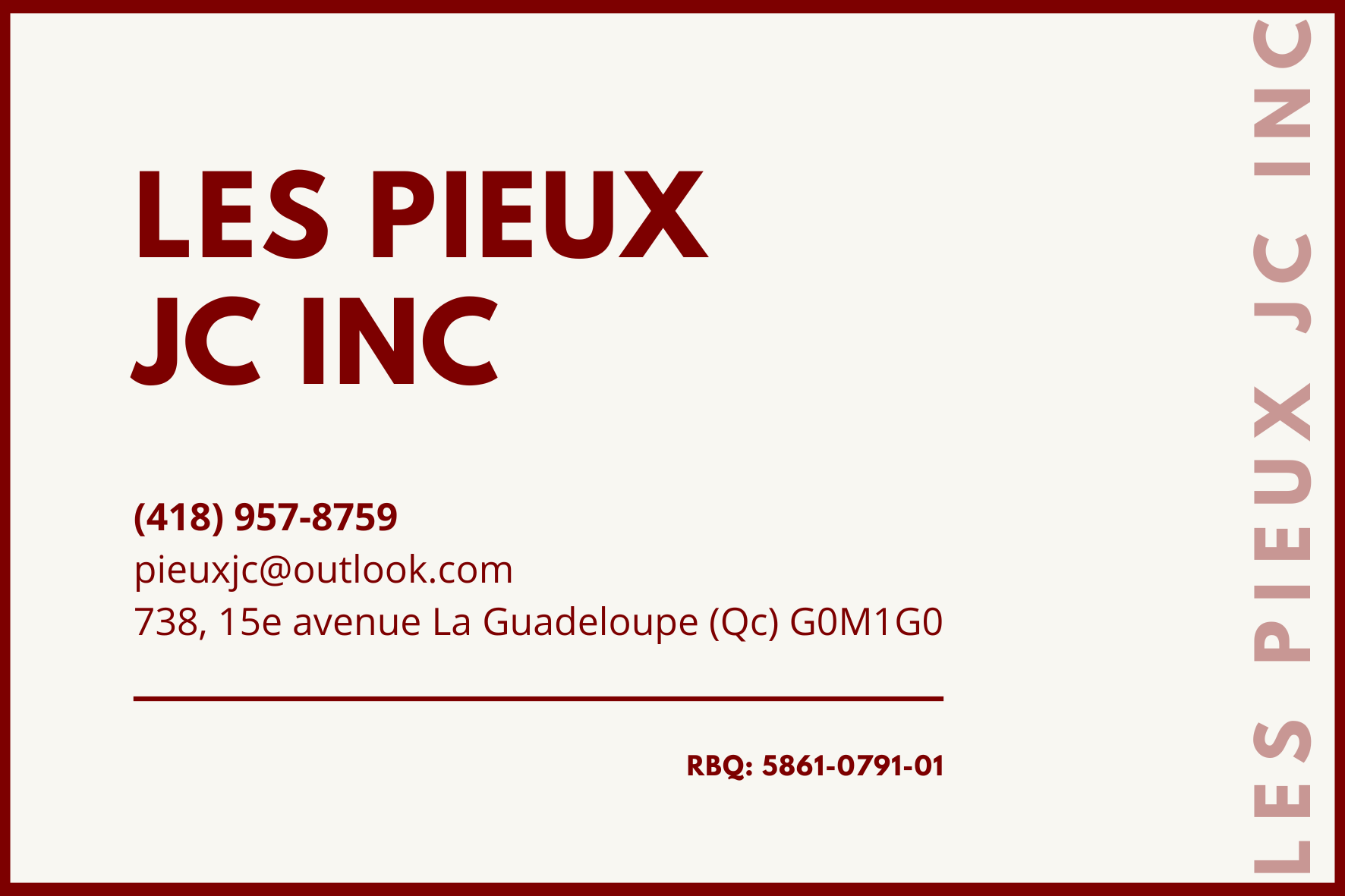 Carte de visite recto de LES PIEUX JC INC