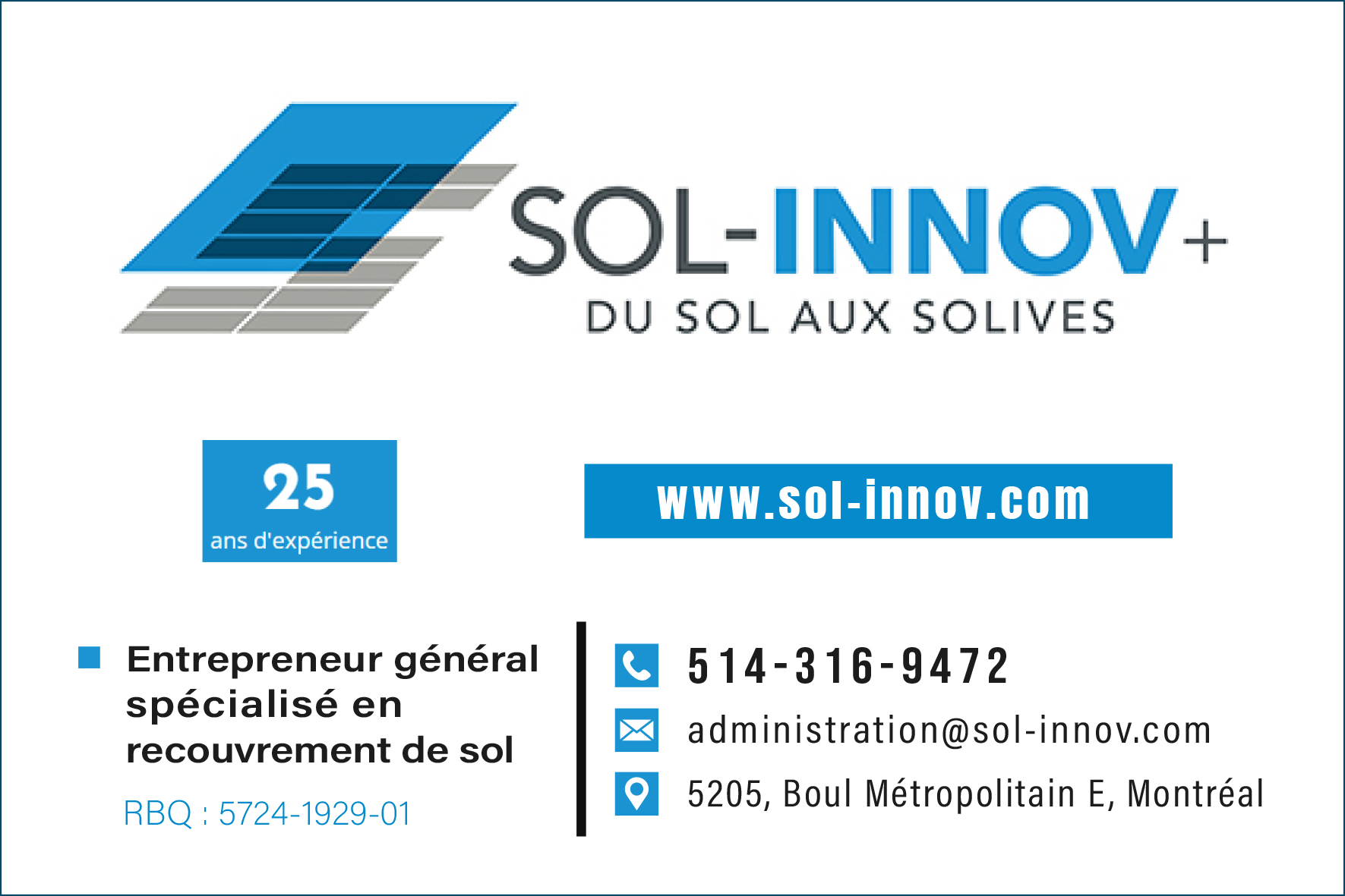 Carte de visite recto de LES PLANCHERS SOL-INNOV INC
