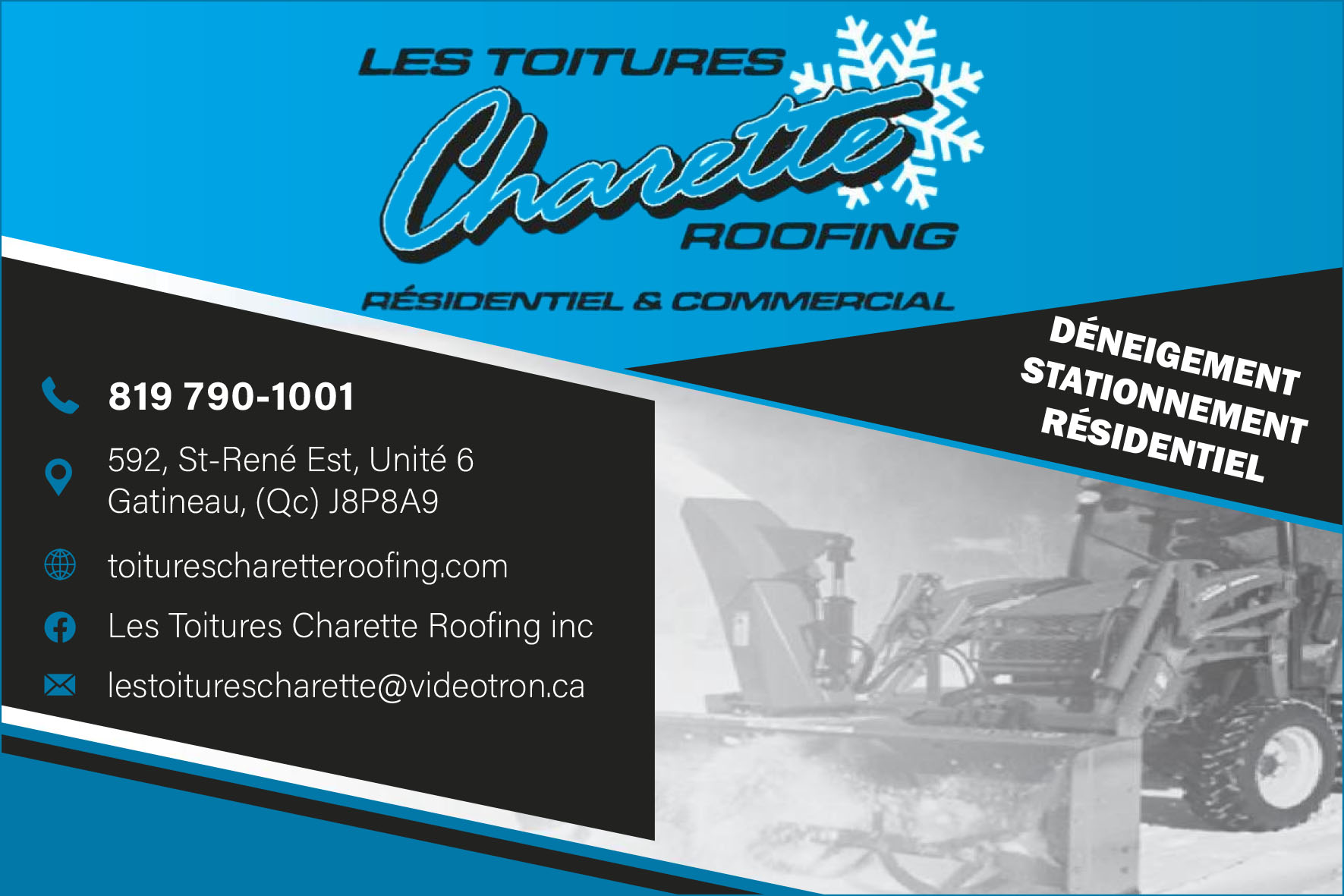 Carte de visite recto de LES TOITURES CHARETTE ROOFING INC
