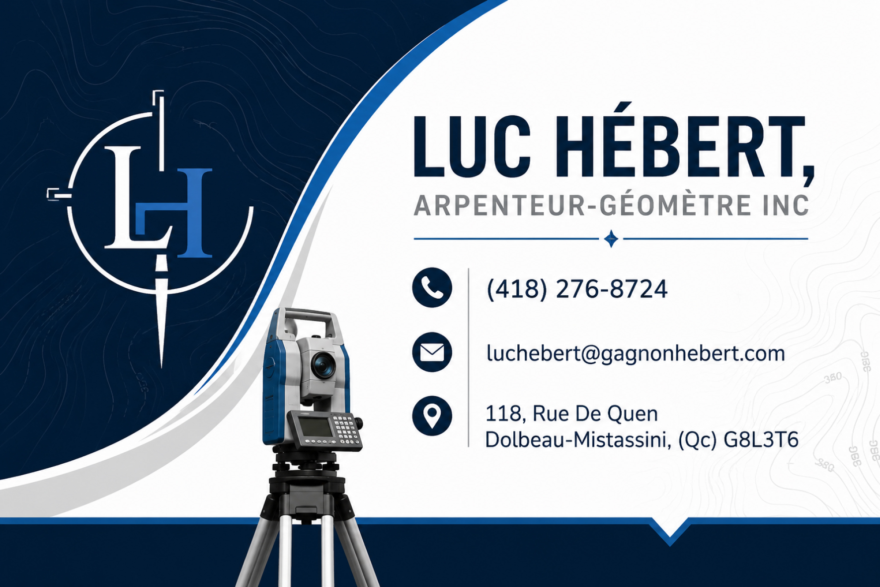 Carte de visite recto de LUC HÉBERT, ARPENTEUR-GÉOMÈTRE INC