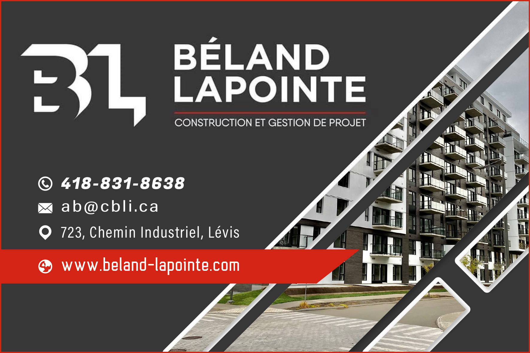 Carte de visite recto de CONSTRUCTION A + 9294511 CANADA INC